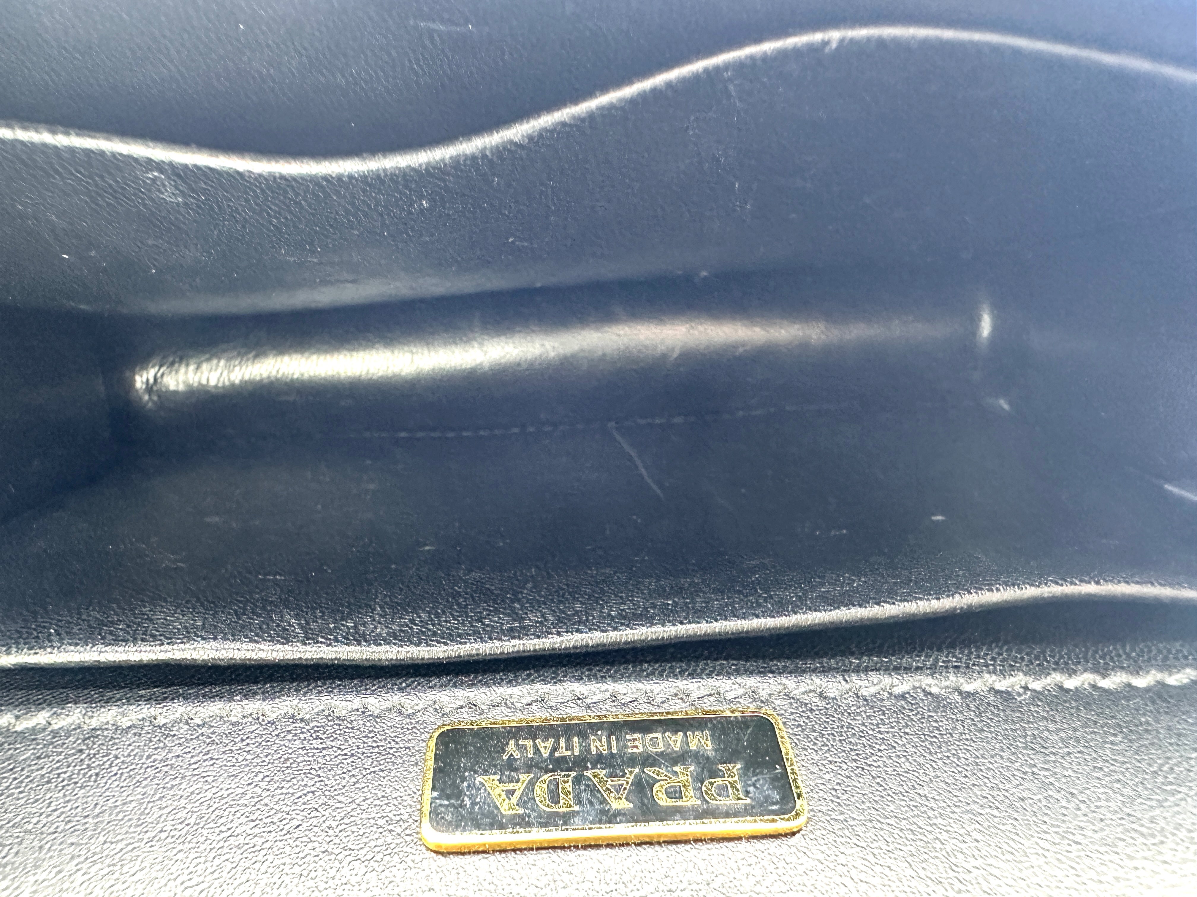 Prada Cahier Black/Blue Saffiano Leather Shoulder Bag With Gold Hardware PR378