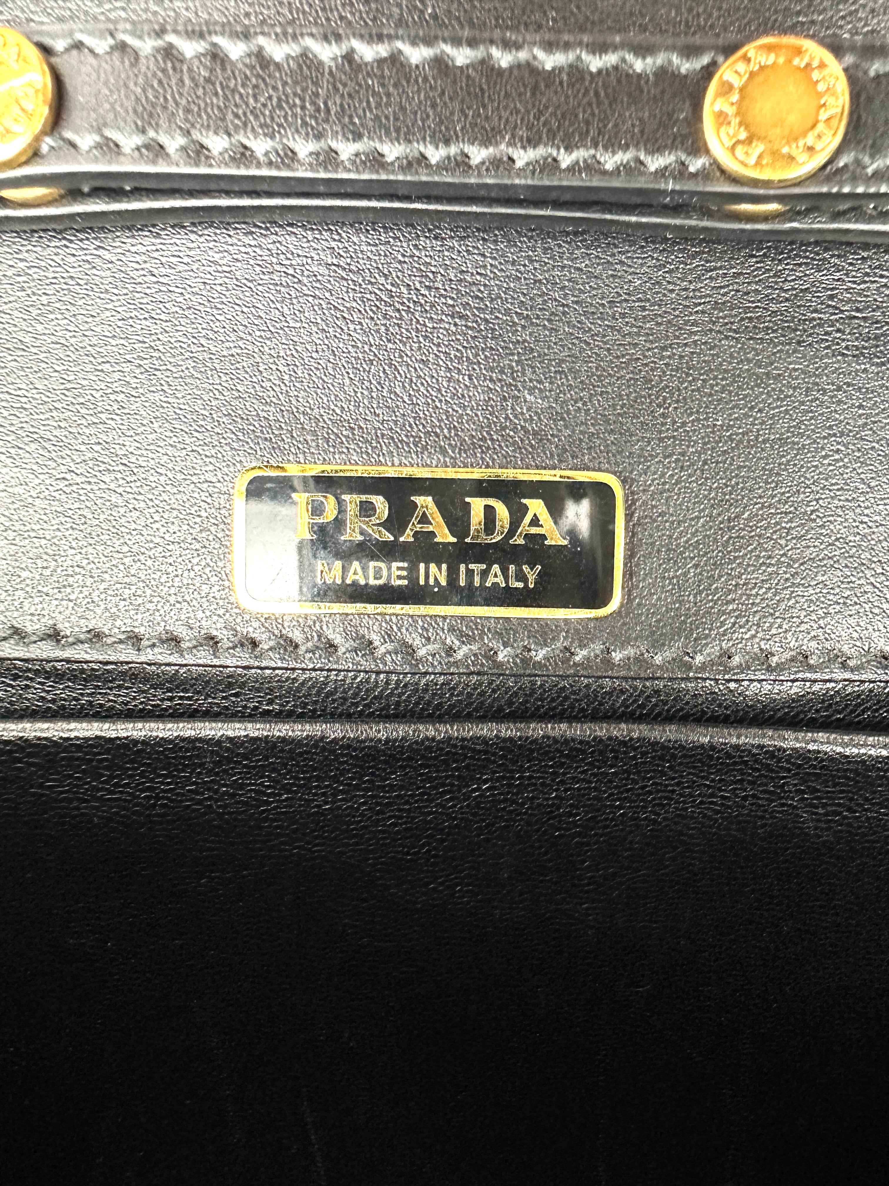 Prada Cahier Black/Blue Saffiano Leather Shoulder Bag With Gold Hardware PR378