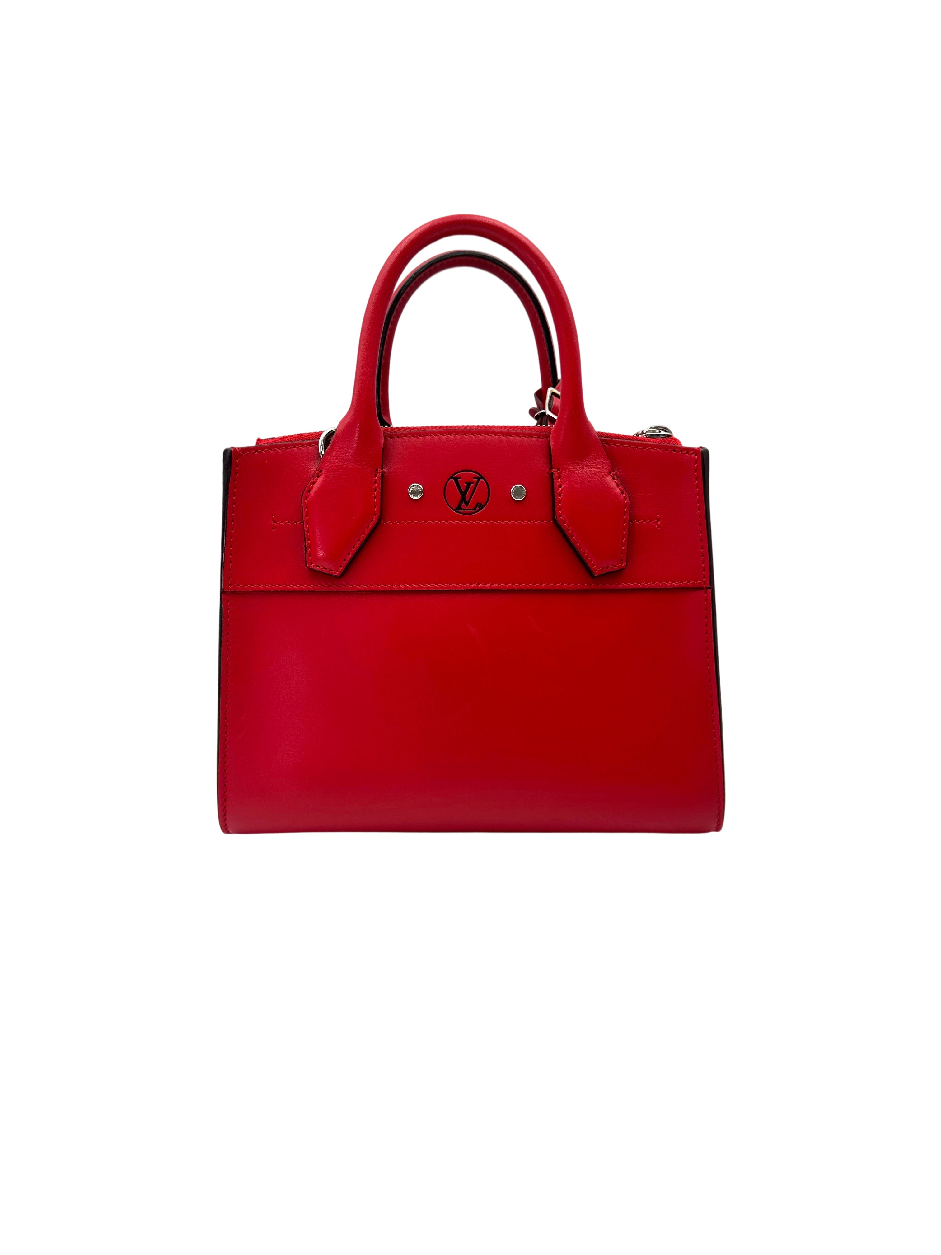 Louis Vuitton City Steamer Red Grained Leather Handle Bag LV2818