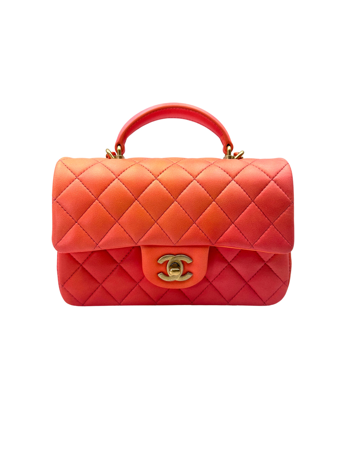 Chanel Classic Flap Pink Orange Ombre Quilted Lambskin Top Handle Bag(T9***X1) CC2013