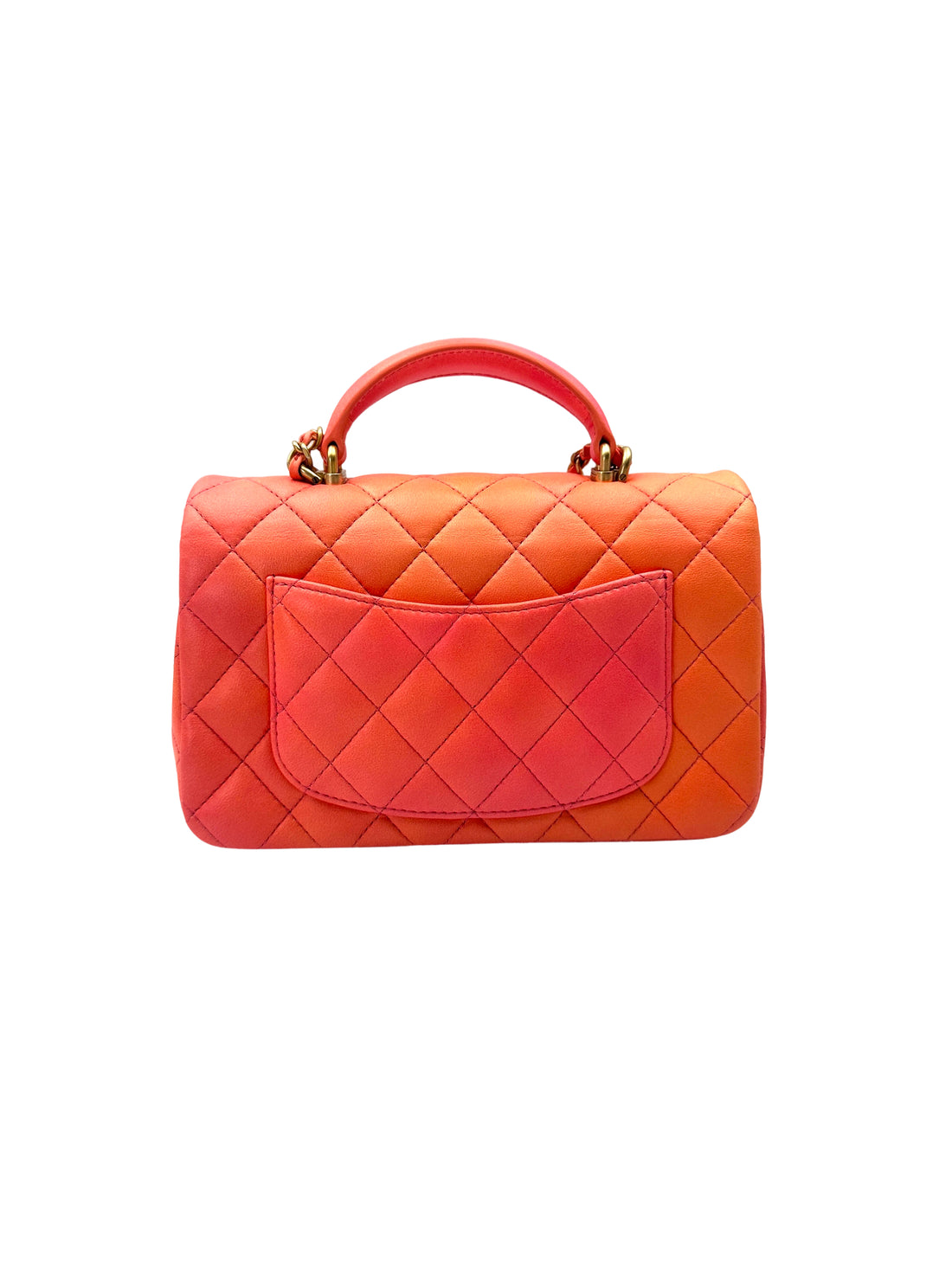 Chanel Classic Flap Pink Orange Ombre Quilted Lambskin Top Handle Bag(T9***X1) CC2013