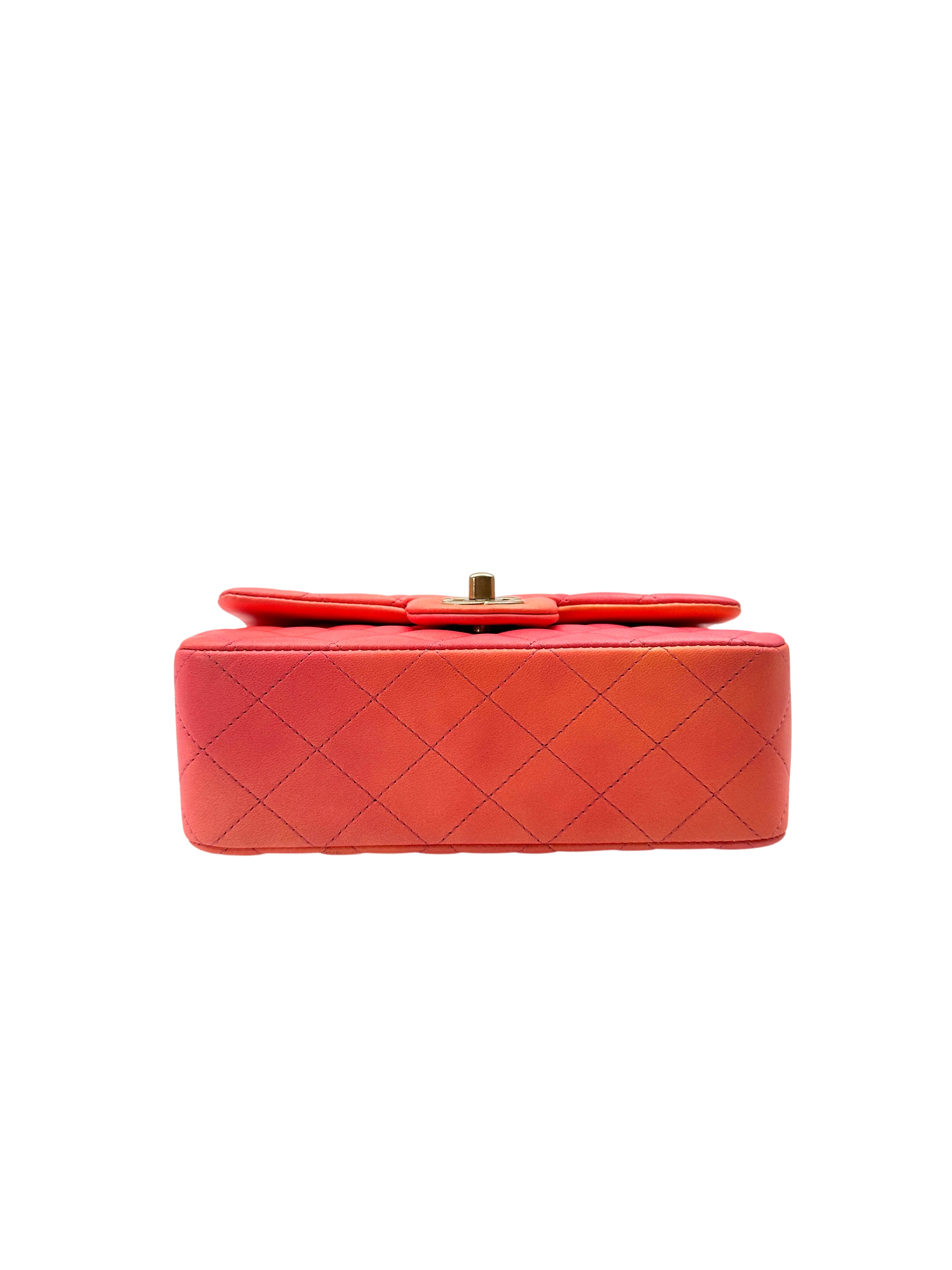 Chanel Classic Flap Pink Orange Ombre Quilted Lambskin Top Handle Bag(T9***X1) CC2013
