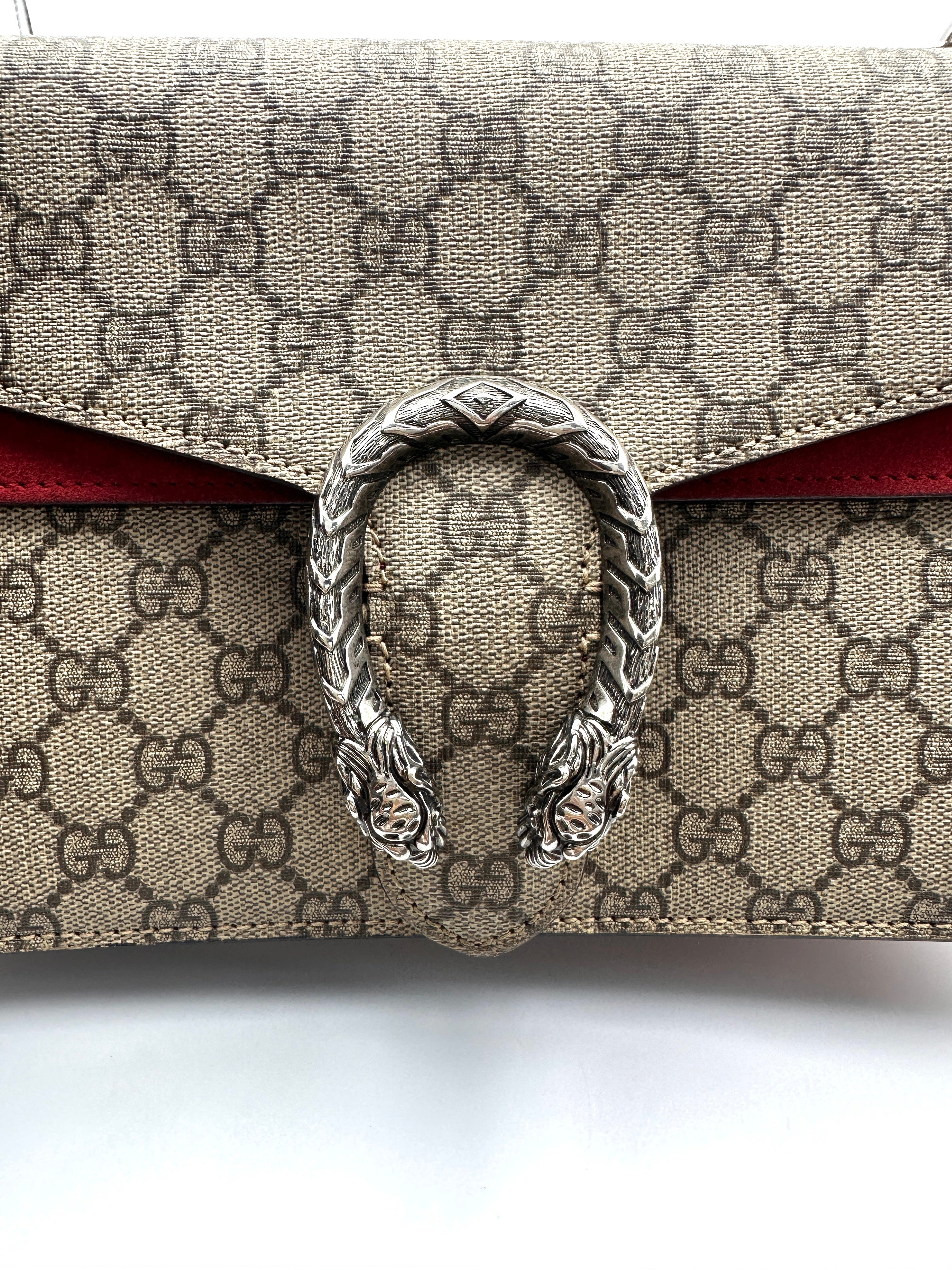 Gucci Dionysus GG Supreme Canvas Shoulder Bag With Red Tirm GG1093