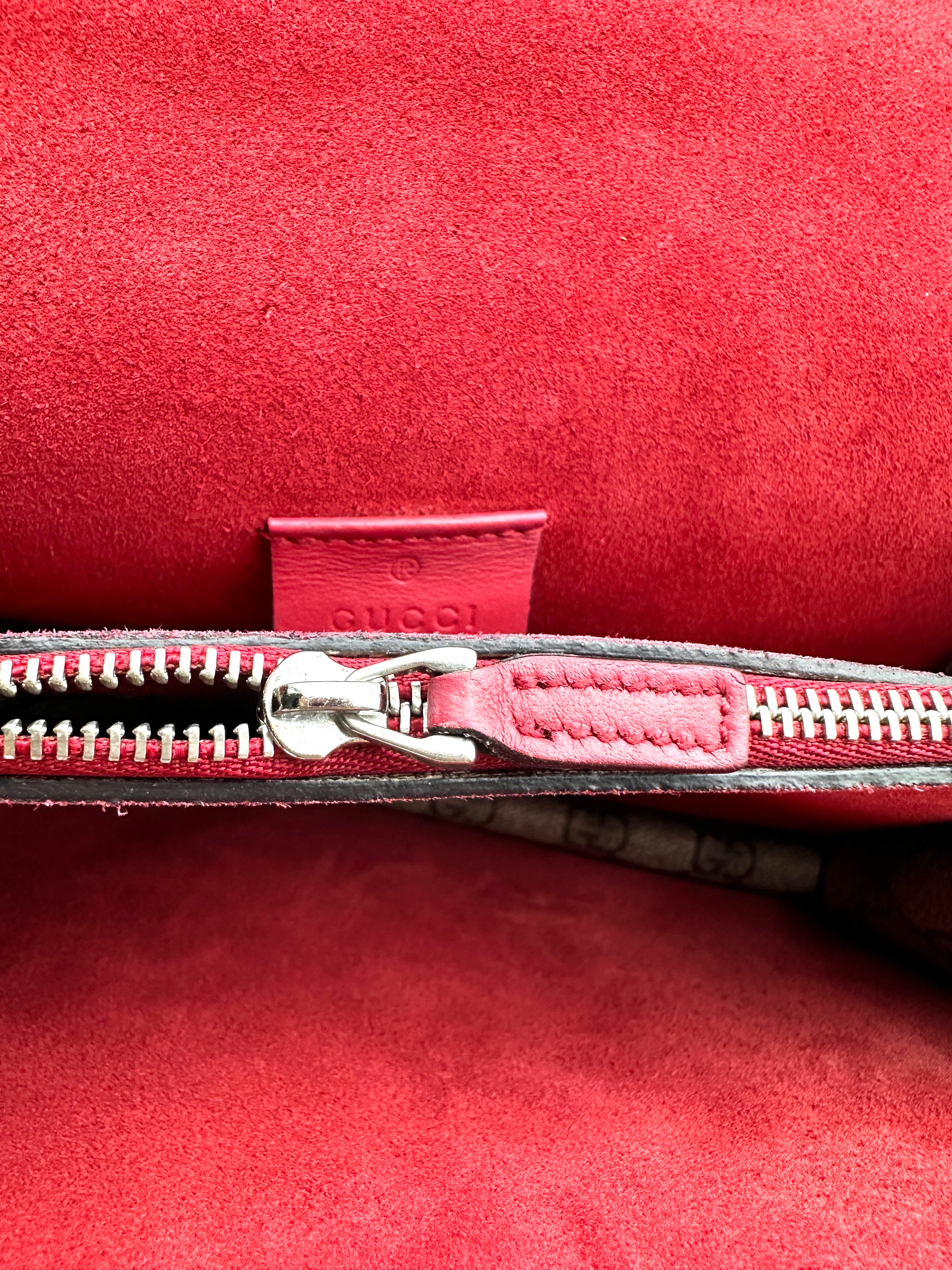 Gucci Dionysus GG Supreme Canvas Shoulder Bag With Red Tirm GG1093