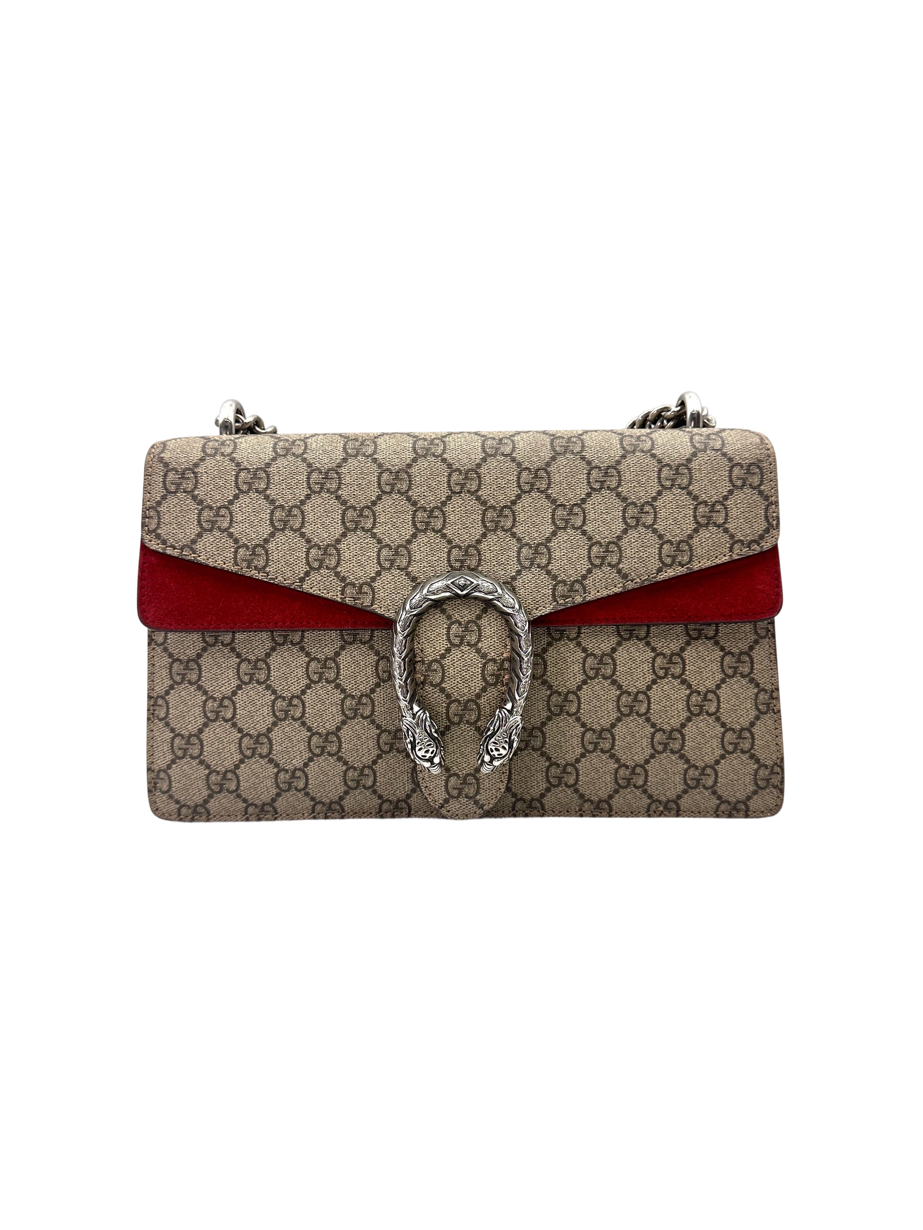 Gucci Dionysus GG Supreme Canvas Shoulder Bag With Red Tirm GG1102