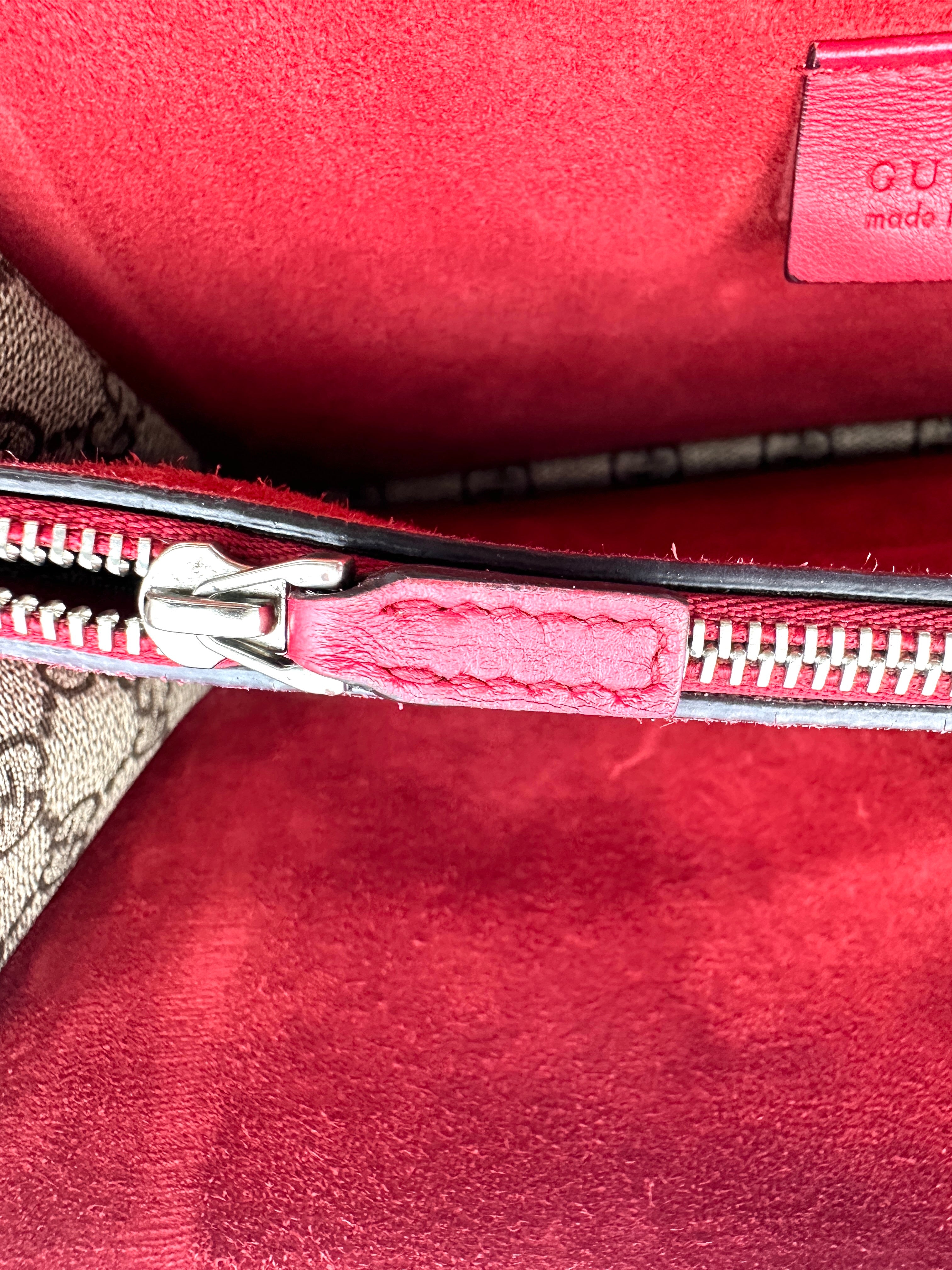 Gucci Dionysus GG Supreme Canvas Shoulder Bag With Red Tirm GG1102
