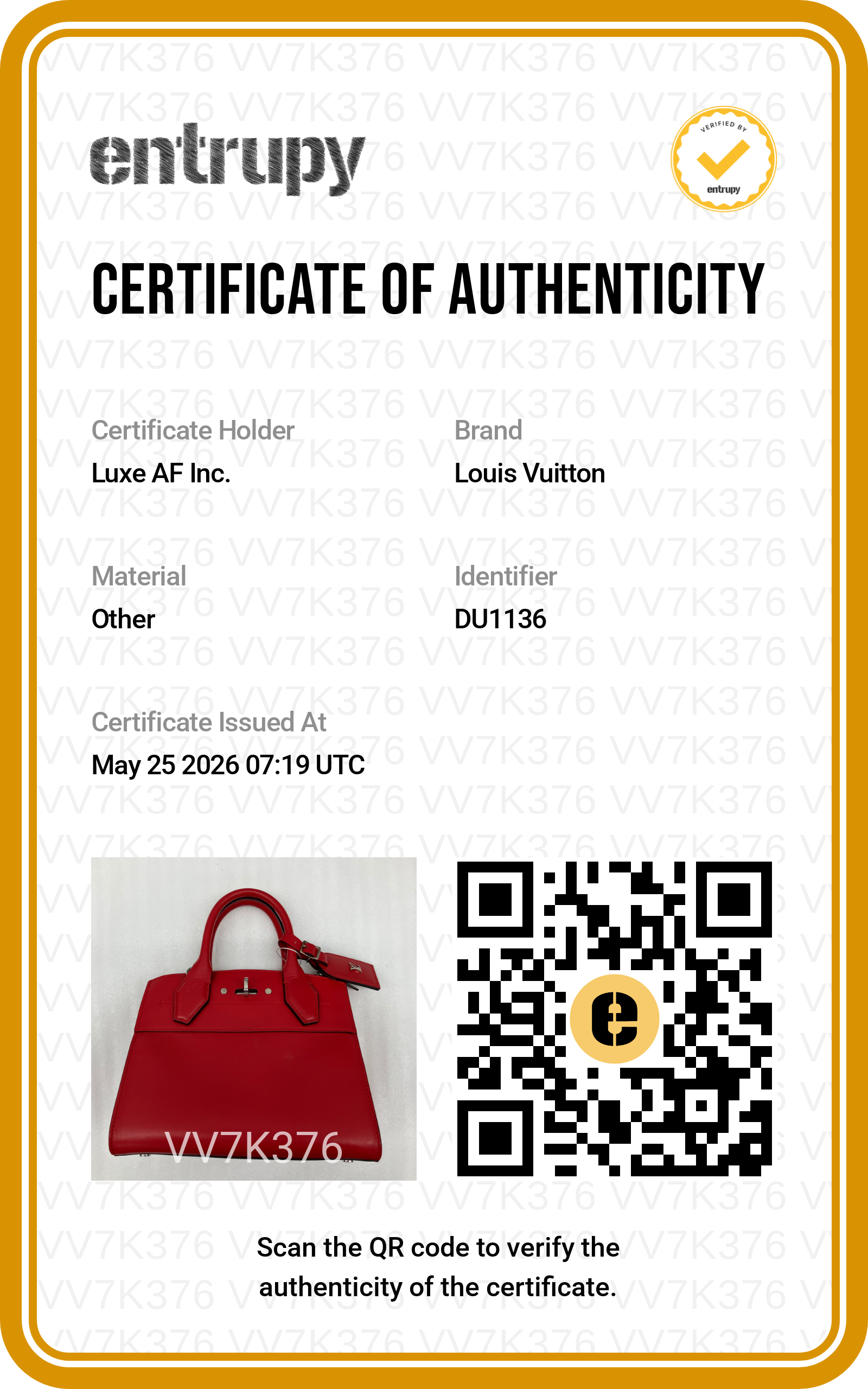 Louis Vuitton City Steamer Red Grained Leather Handle Bag LV2818