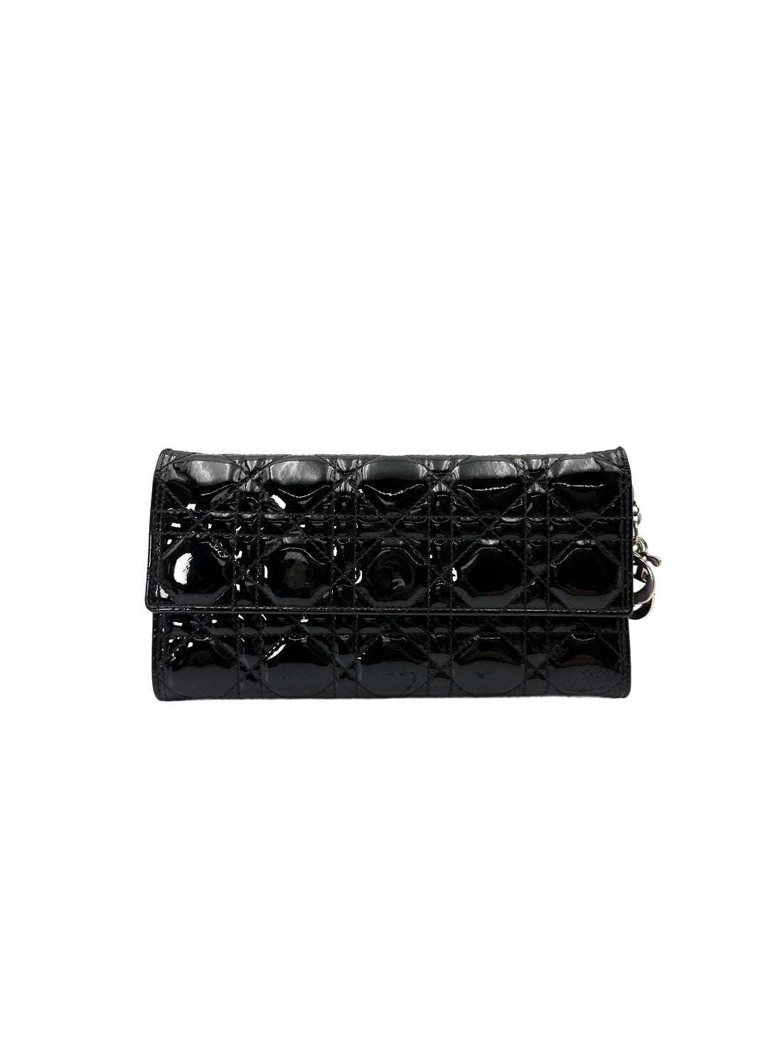 Christian Dior Lady Dior Black Patent Cannage Leather Chain Clutch DR746
