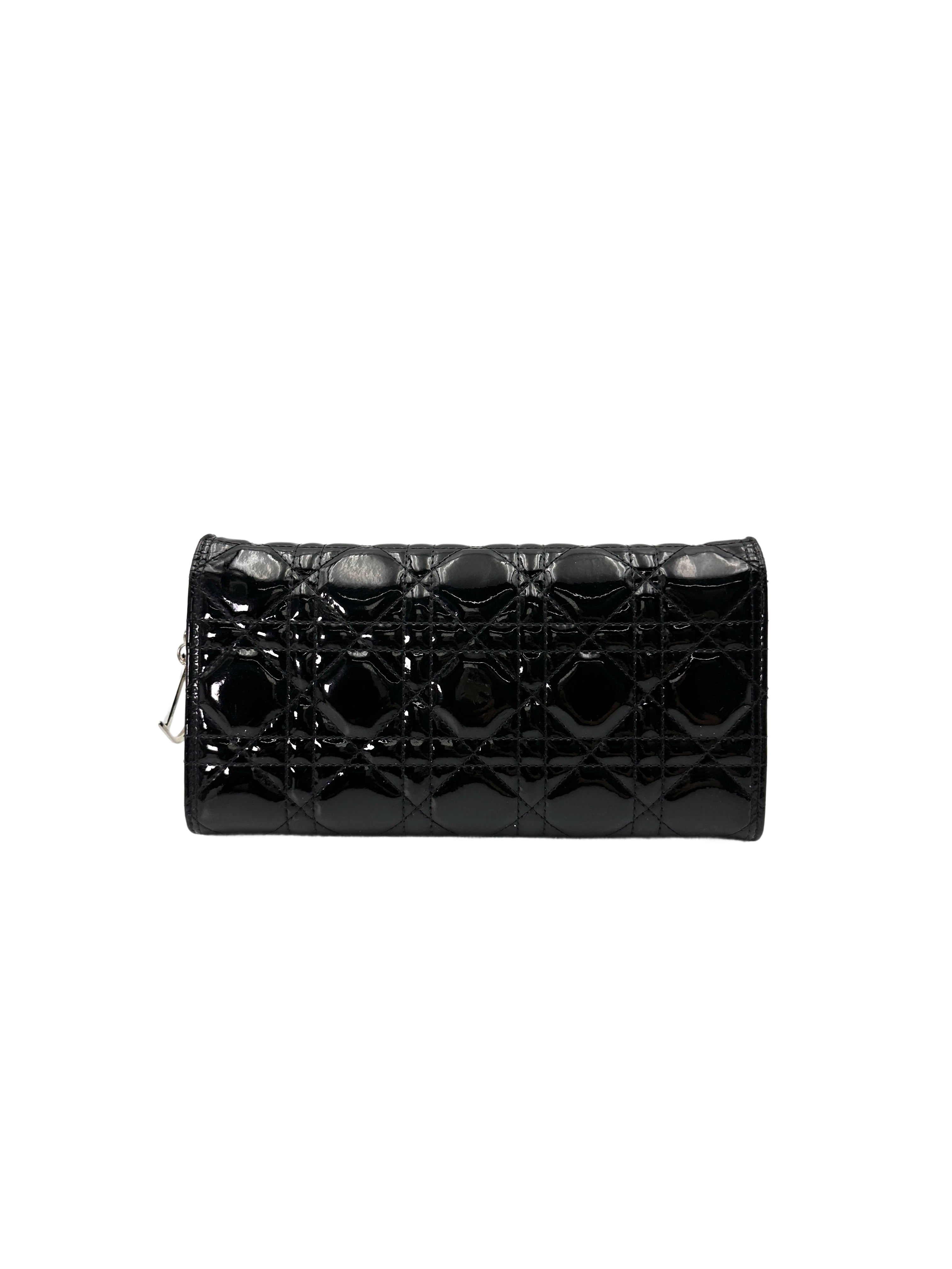 Christian Dior Lady Dior Black Patent Cannage Leather Chain Clutch DR746