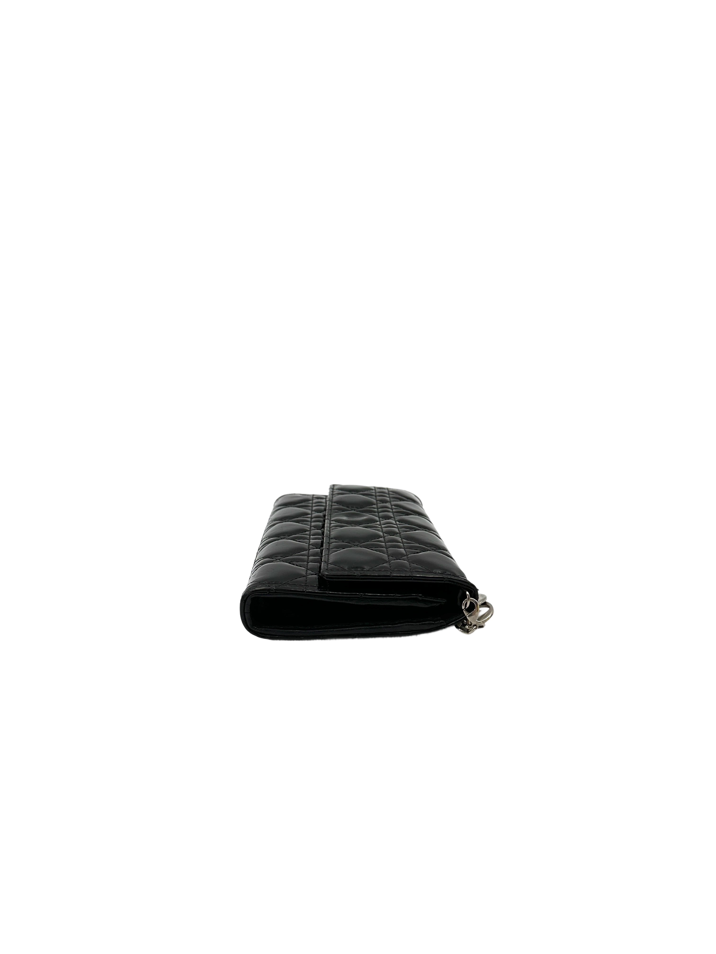 Christian Dior Lady Dior Black Patent Cannage Leather Chain Clutch DR746