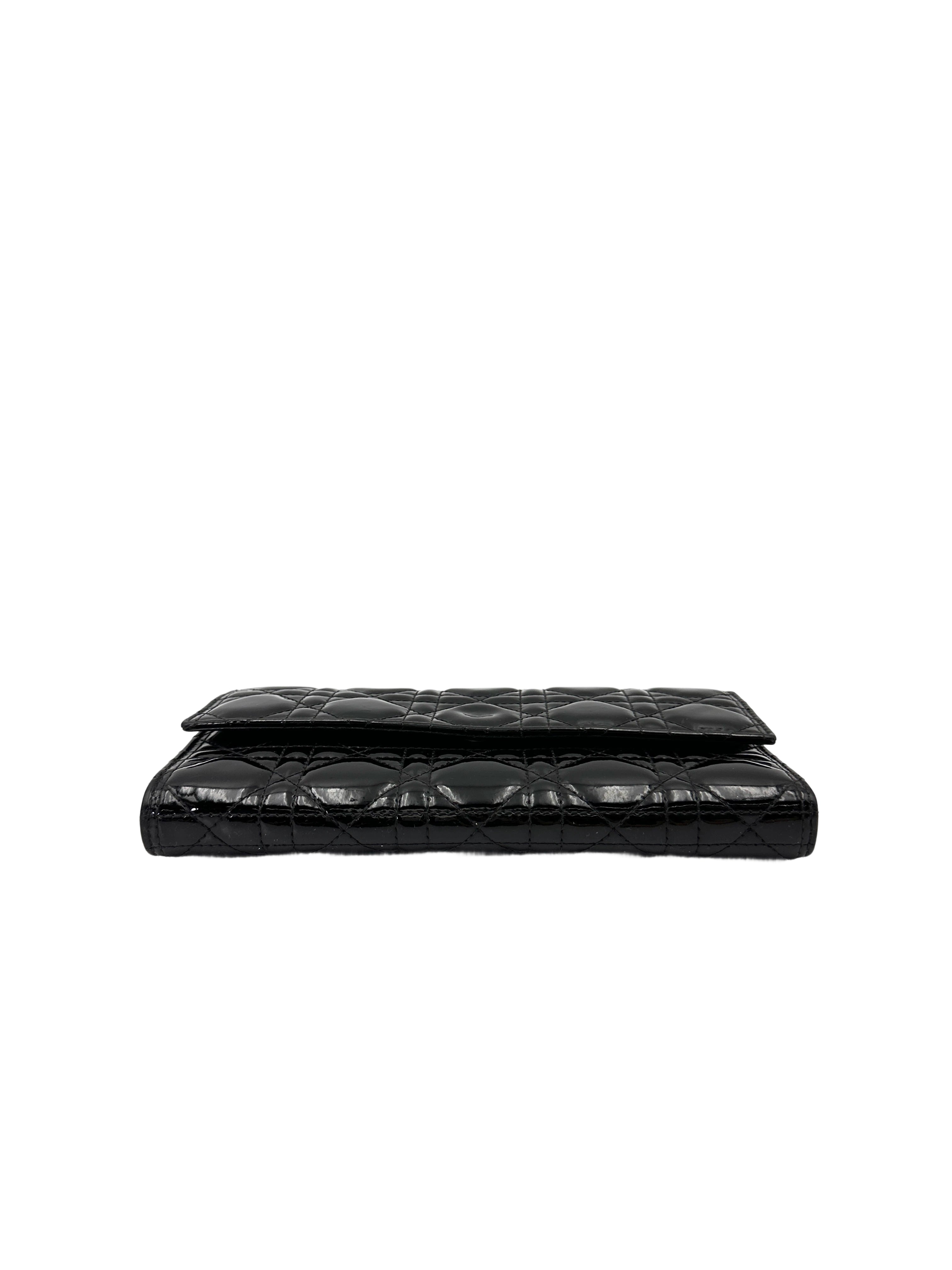 Christian Dior Lady Dior Black Patent Cannage Leather Chain Clutch DR746