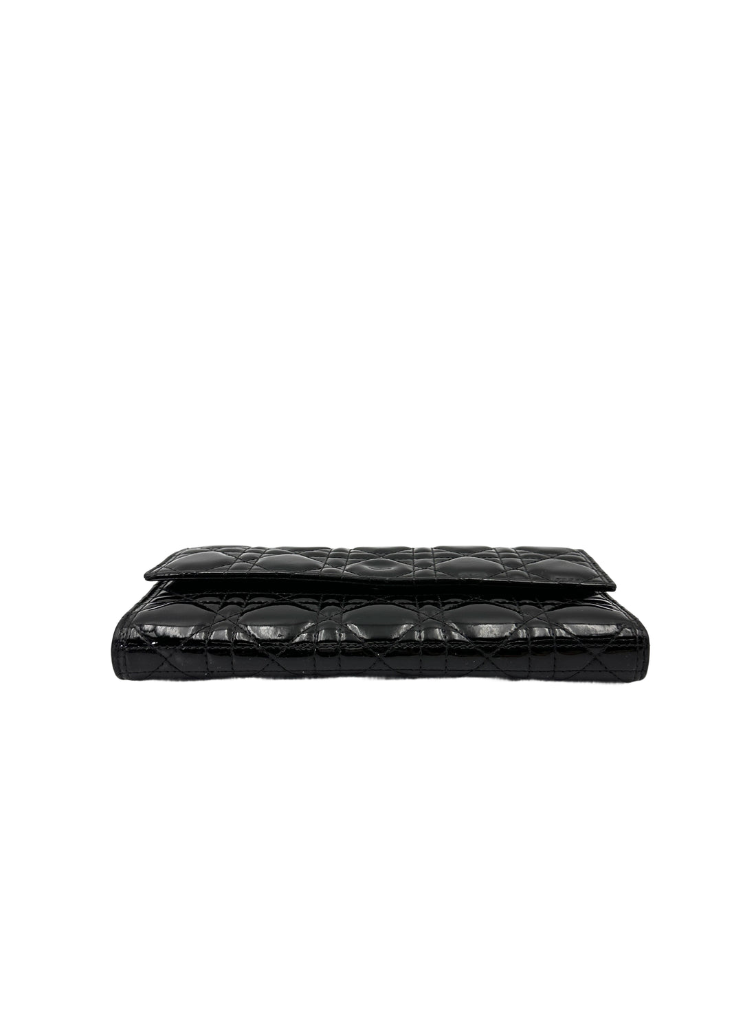 Christian Dior Lady Dior Black Patent Cannage Leather Chain Clutch DR746