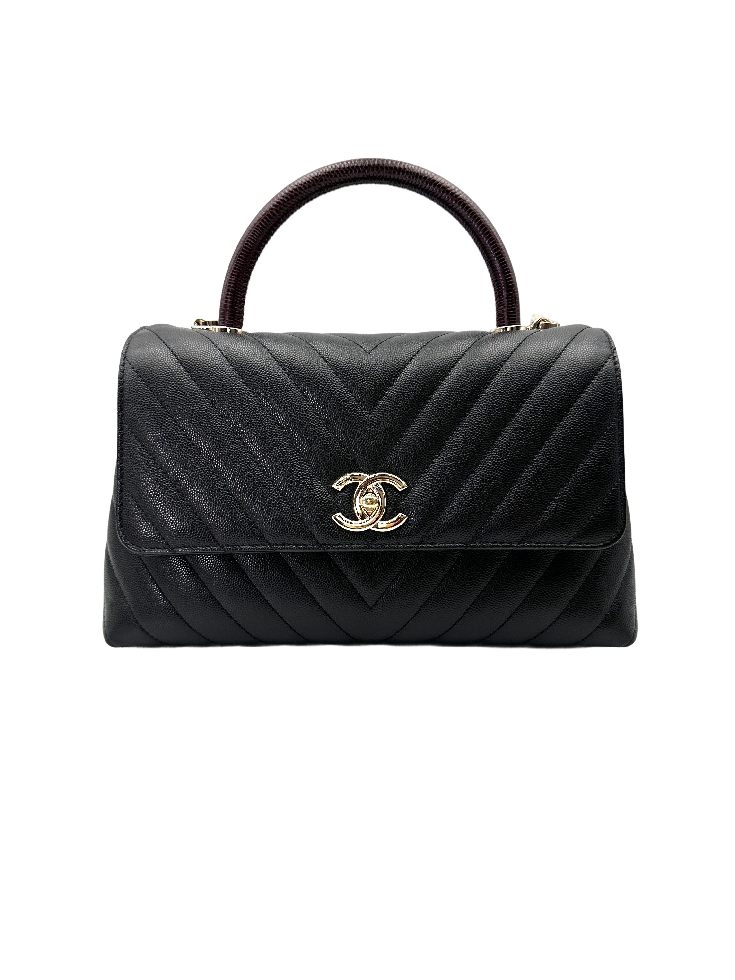 Chanel CoCo Handle Black Chevron Quilted Calfskin Shoulder Bag(29***58)CC2021