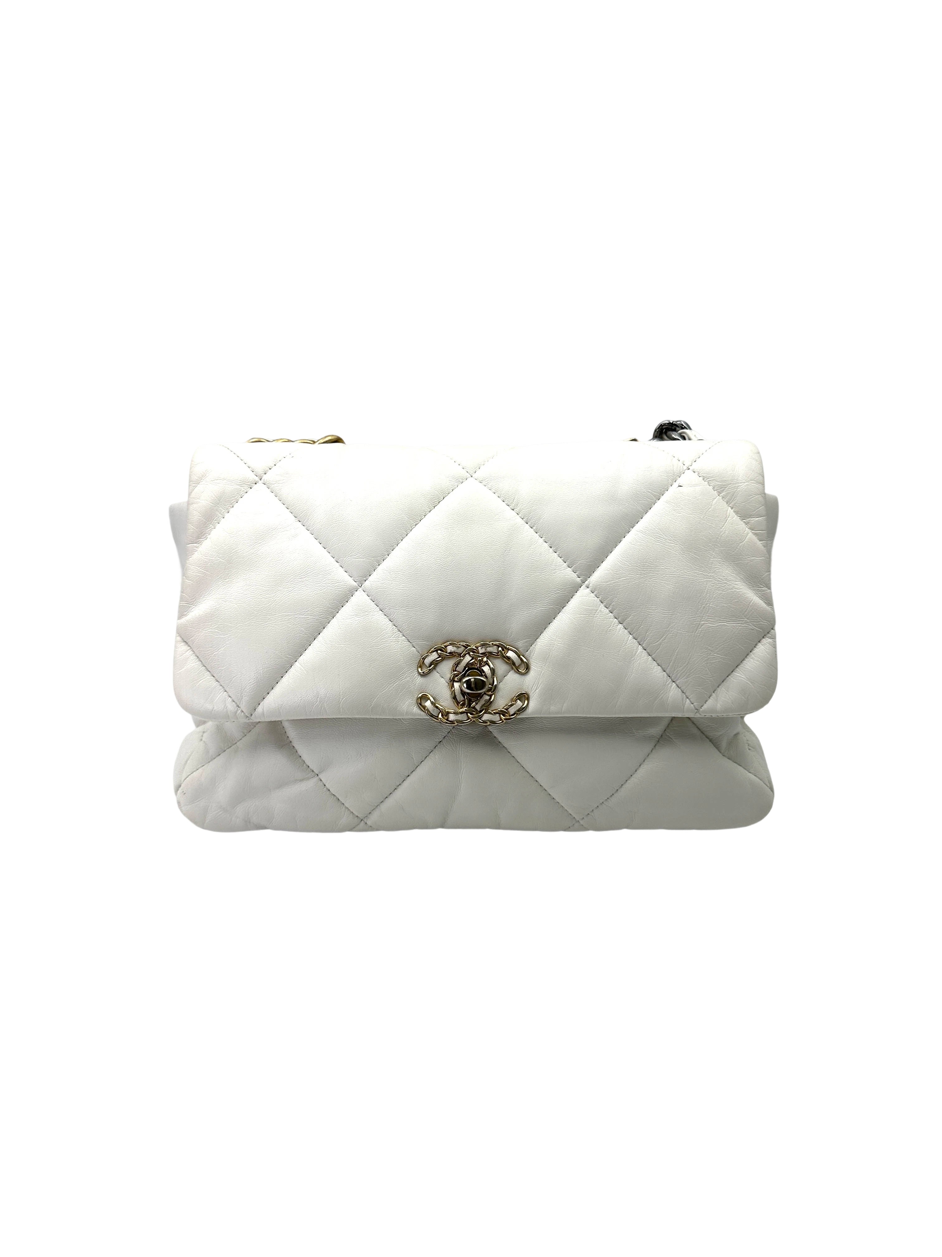 Chanel 19Bag White Quilted Leather Flap Bag With Gold Buckle(30***71) CC2014