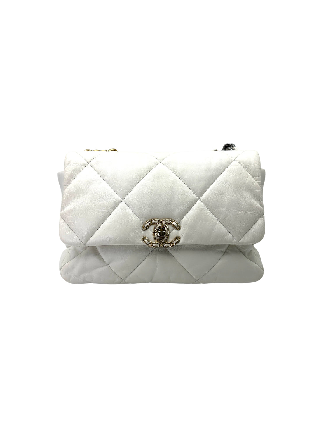 Chanel 19Bag White Quilted Leather Flap Bag With Gold Buckle(30***71) CC2014