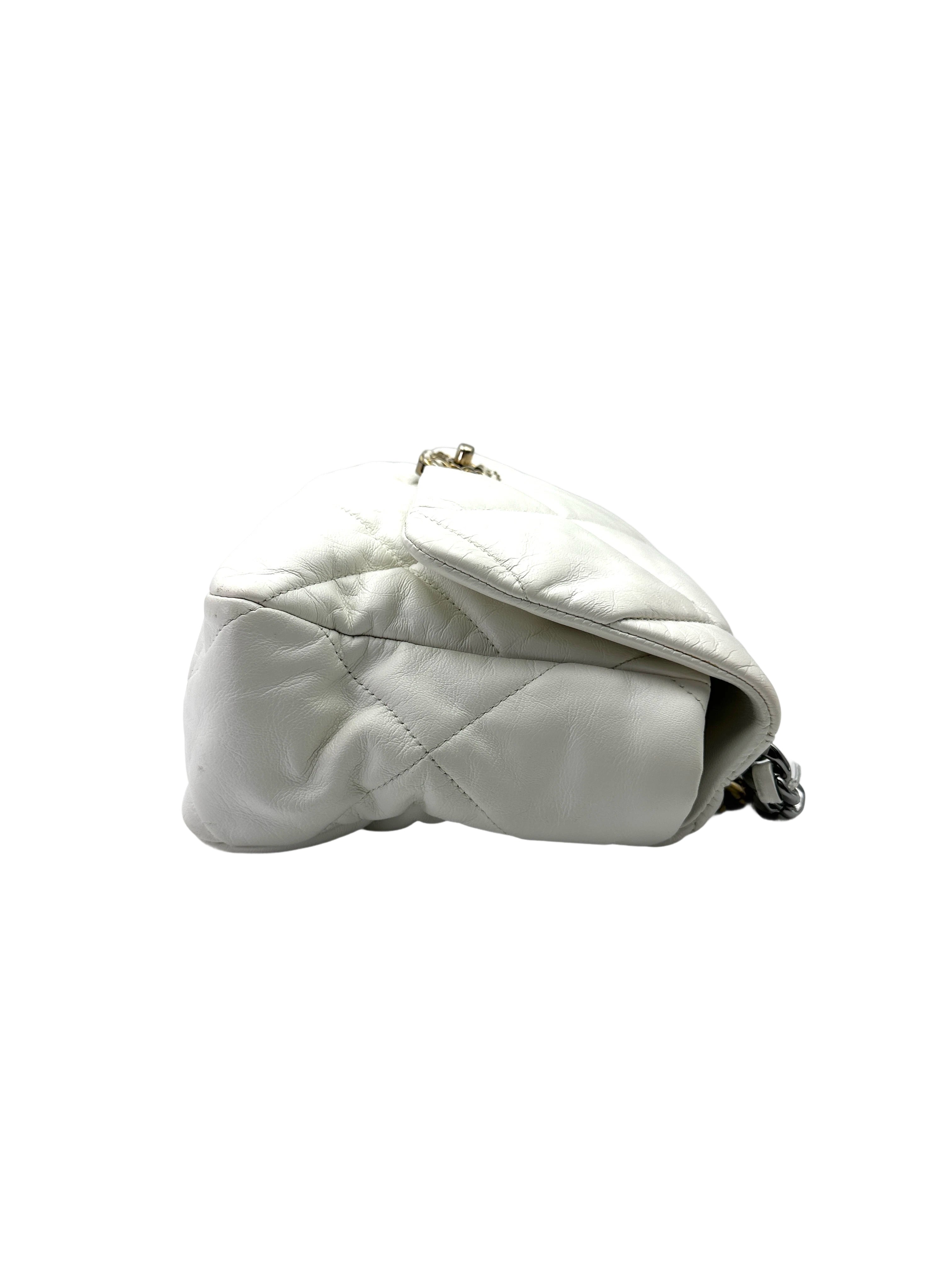 Chanel 19Bag White Quilted Leather Flap Bag With Gold Buckle(30***71) CC2014