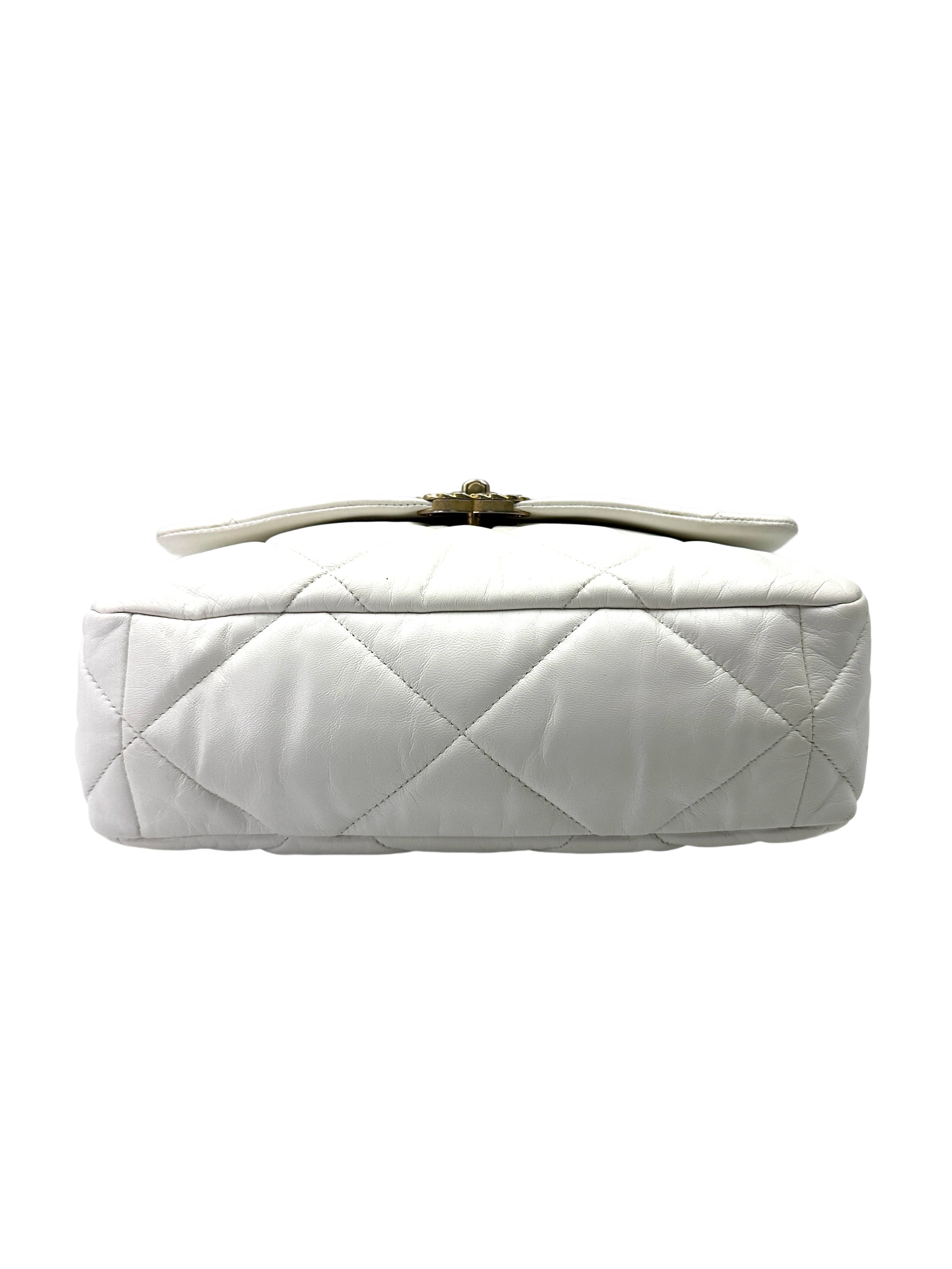 Chanel 19Bag White Quilted Leather Flap Bag With Gold Buckle(30***71) CC2014