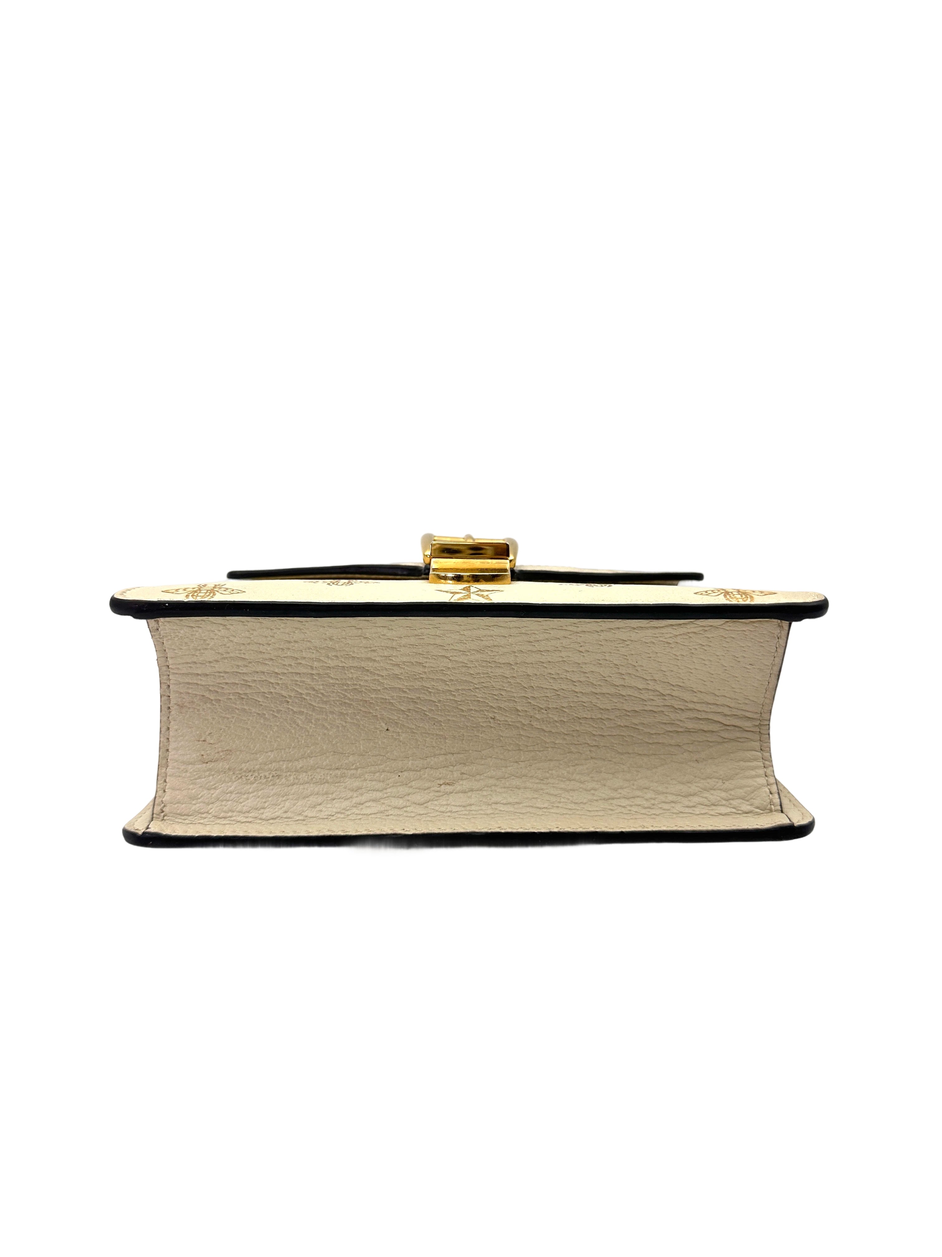 Gucci Sylvie Bee Star White Leather Top Handle Shoulder Bag GG1098