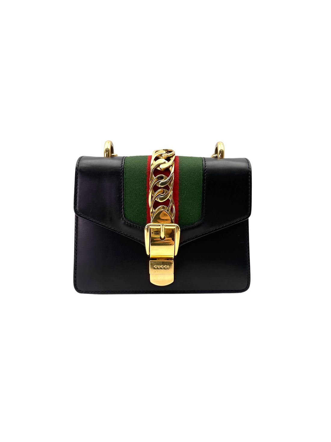 Gucci Sylvie Black Leather Small Size Shoulder Bag GG1097