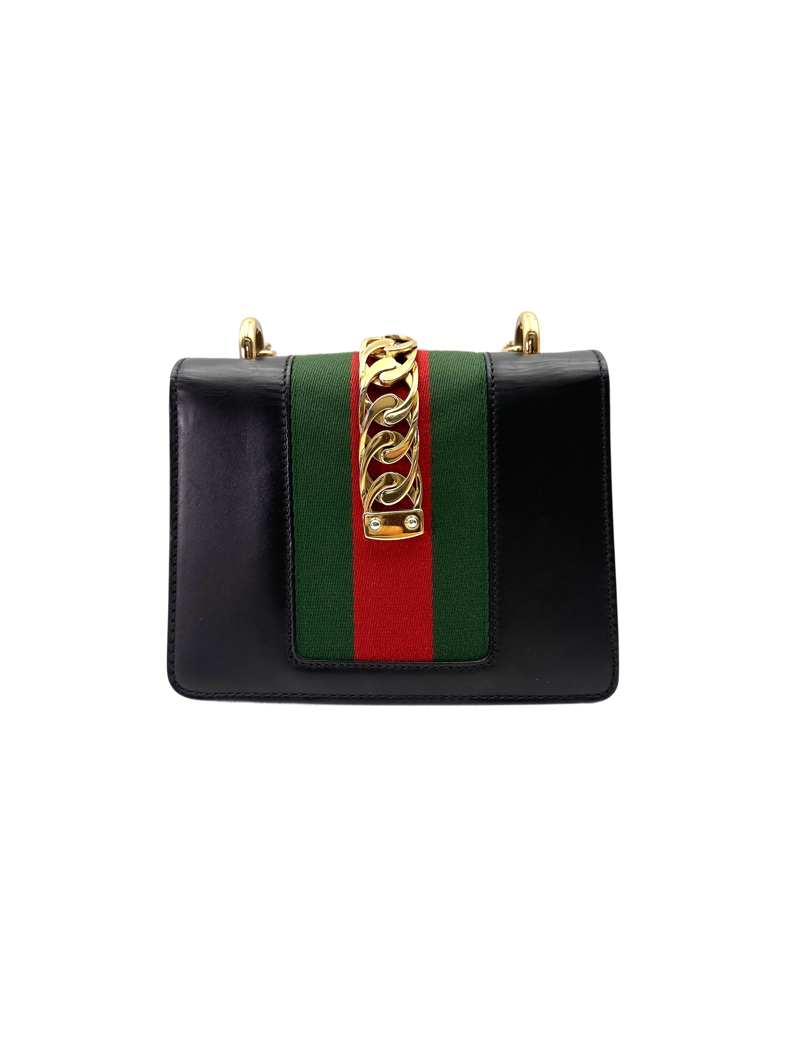 Gucci Sylvie Black Leather Small Size Shoulder Bag GG1097