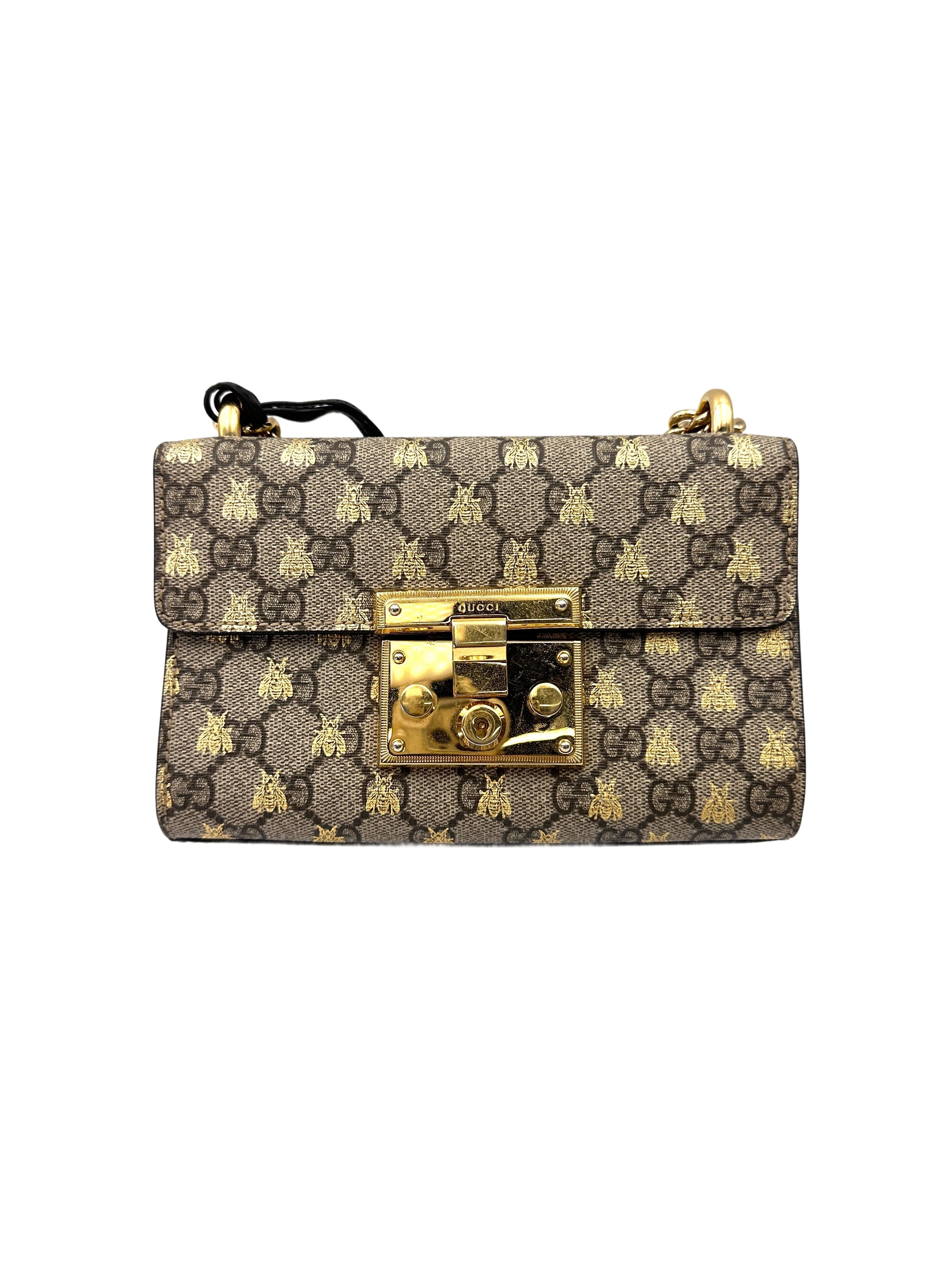 Gucci Padlock Bee Star Black Leather Shoulder Bag GG1094