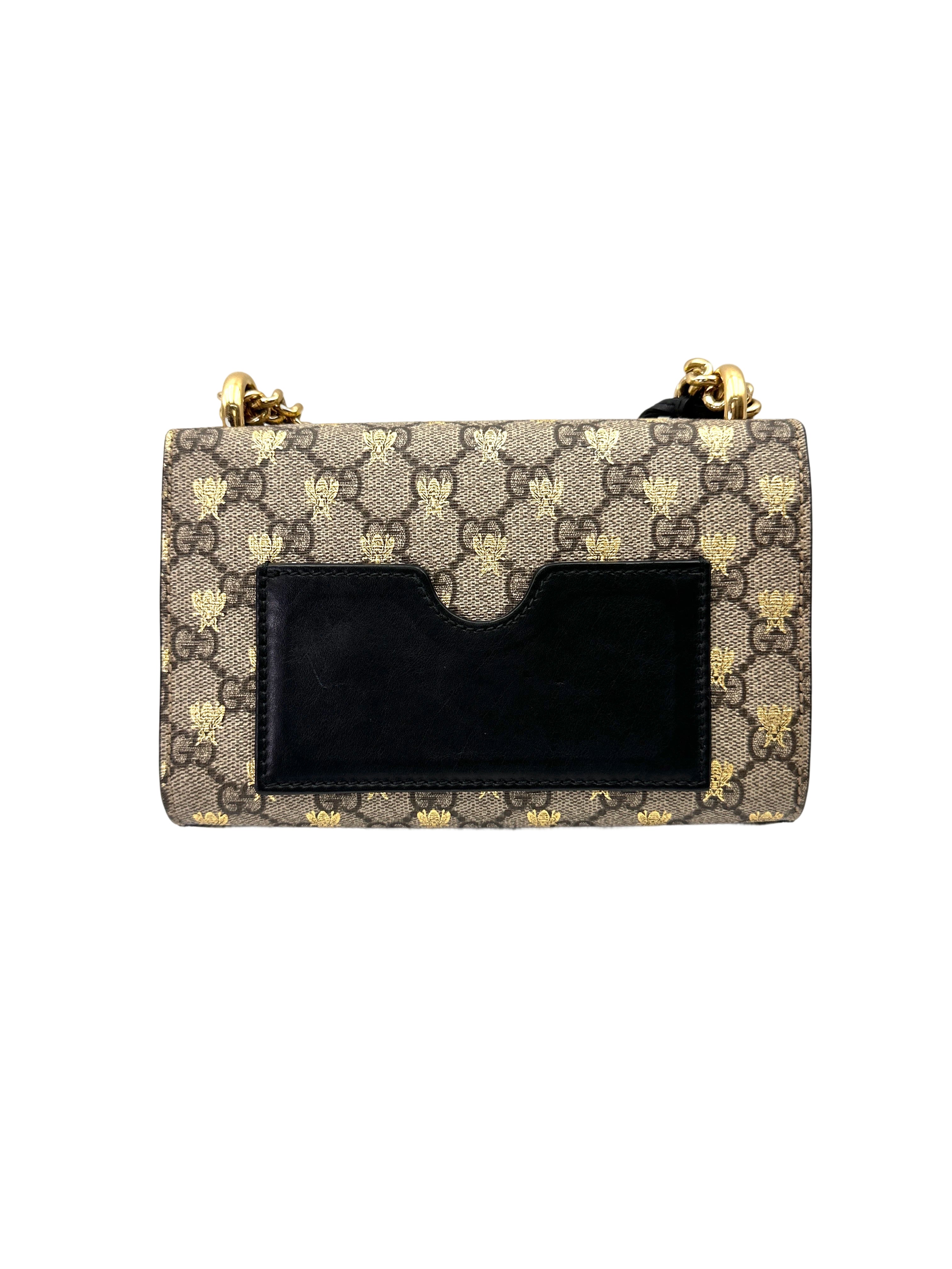 Gucci Padlock Bee Star Black Leather Shoulder Bag GG1094