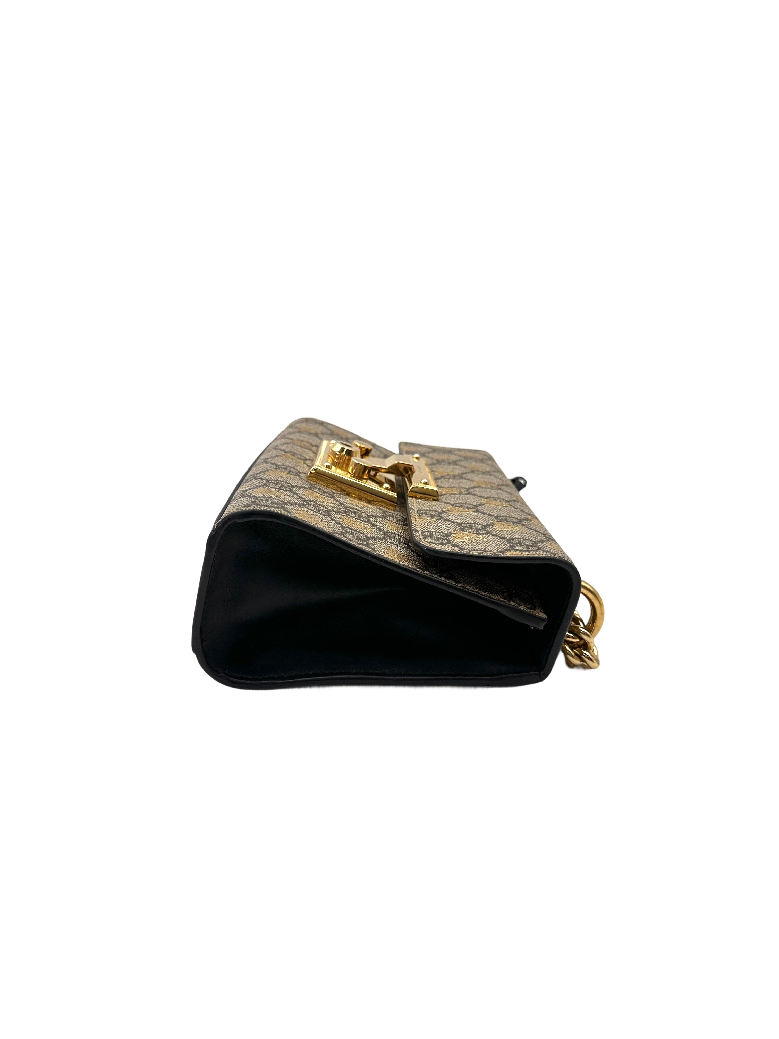 Gucci Padlock Bee Star Black Leather Shoulder Bag GG1094