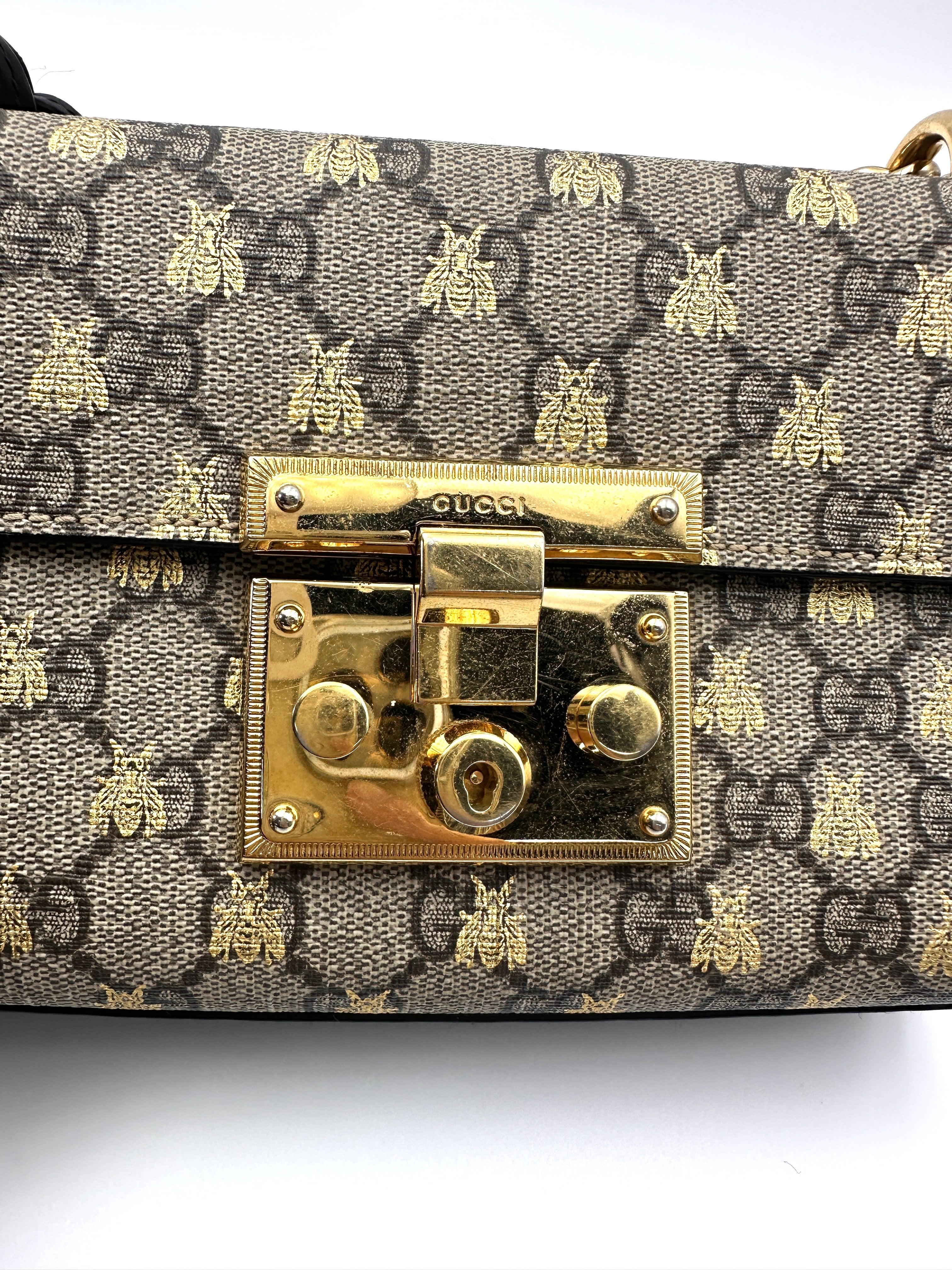 Gucci Padlock Bee Star Black Leather Shoulder Bag GG1094