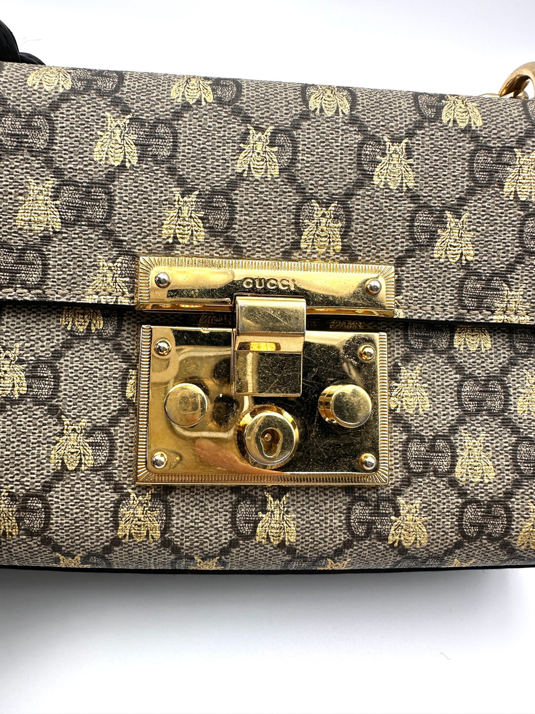 Gucci Padlock Bee Star Black Leather Shoulder Bag GG1094