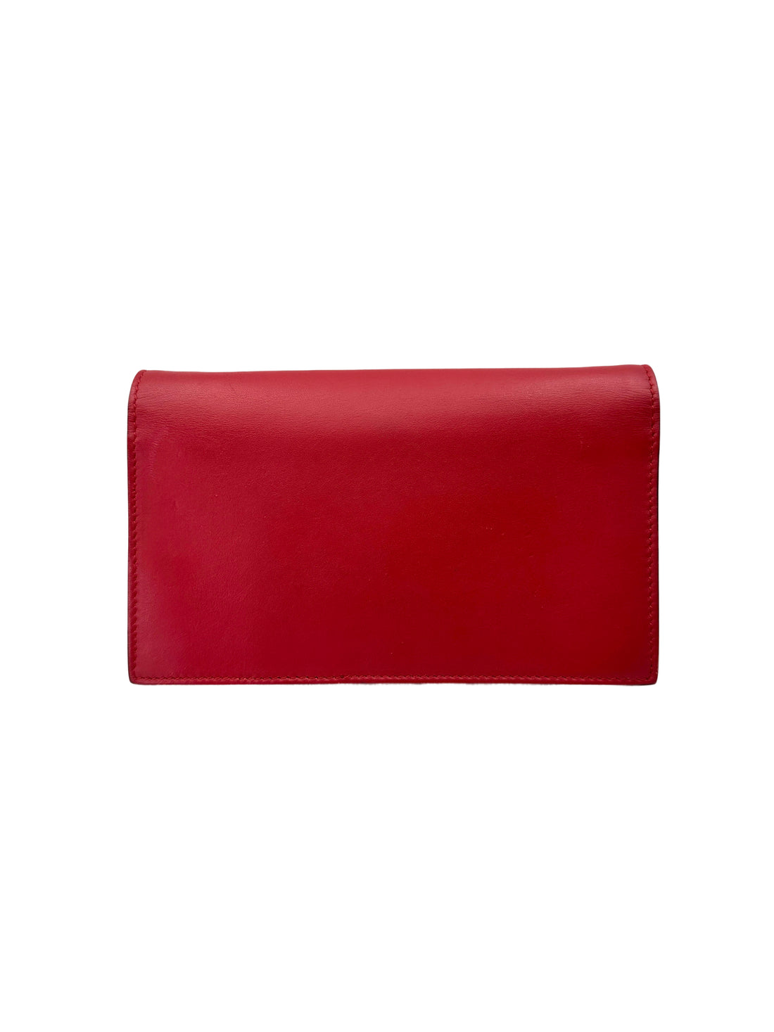Gucci Peony Scalloped Pearl Studded Red Leather Wallet On Chain GG1095