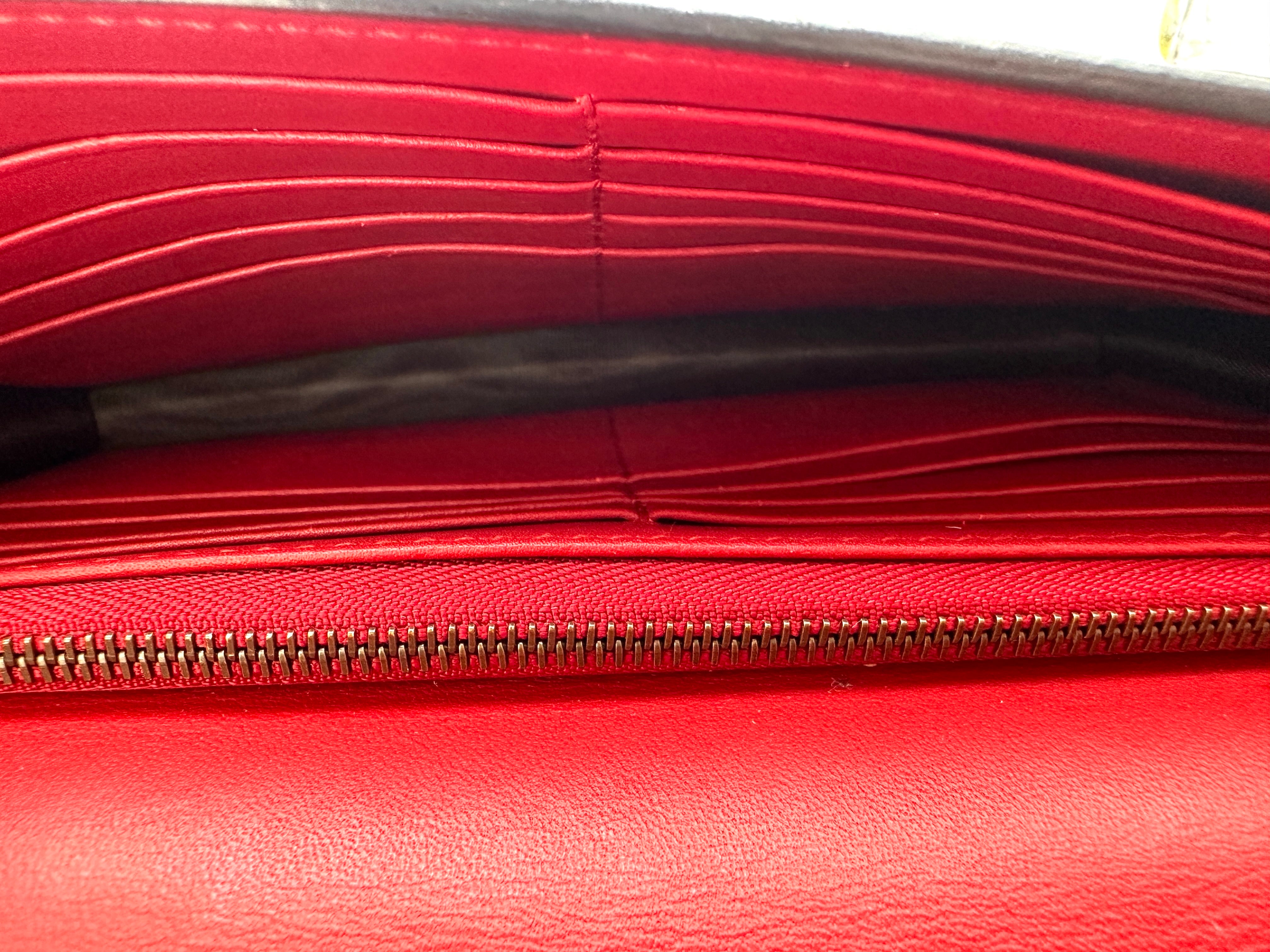 Gucci Peony Scalloped Pearl Studded Red Leather Wallet On Chain GG1095