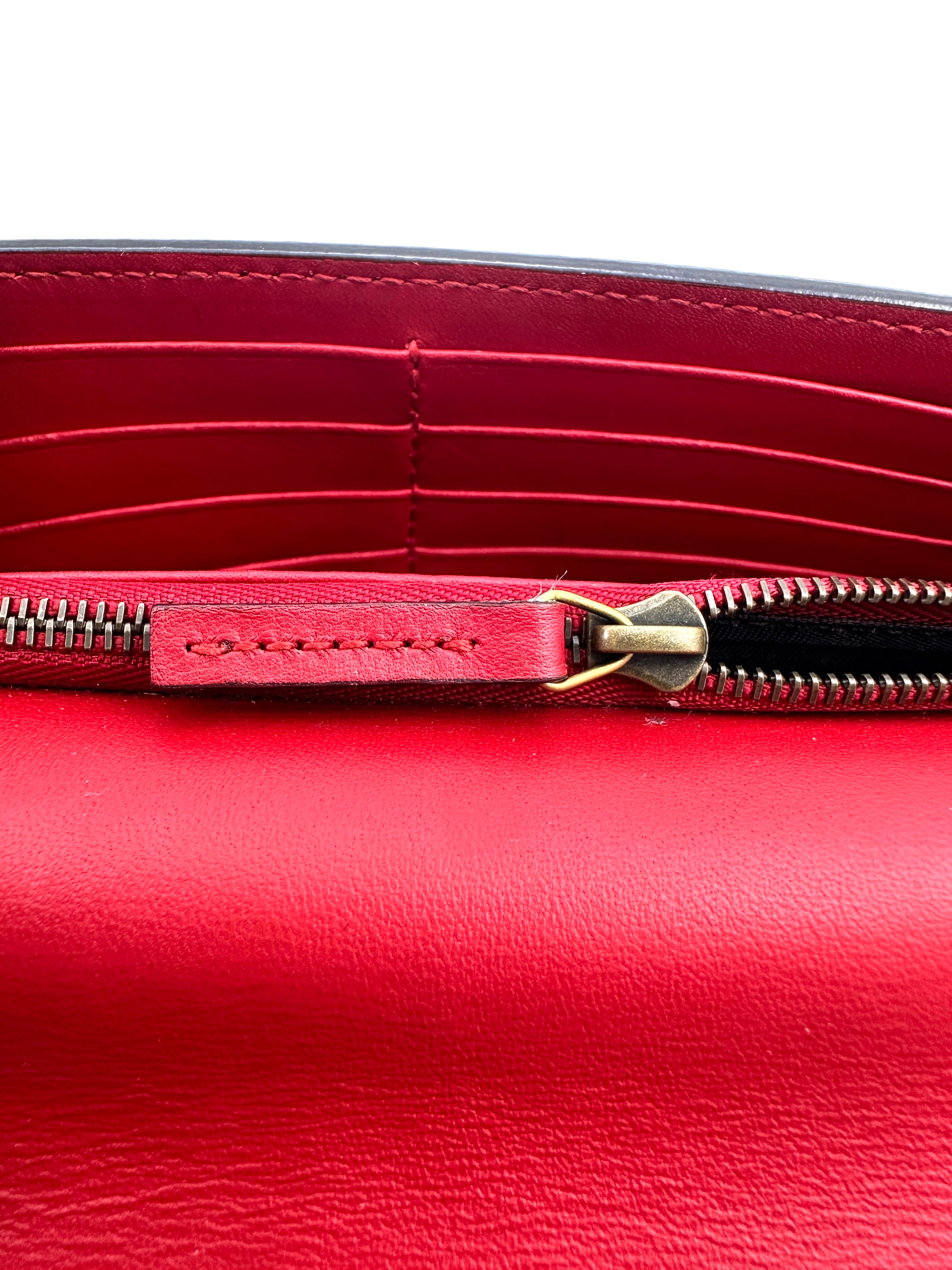 Gucci Peony Scalloped Pearl Studded Red Leather Wallet On Chain GG1095