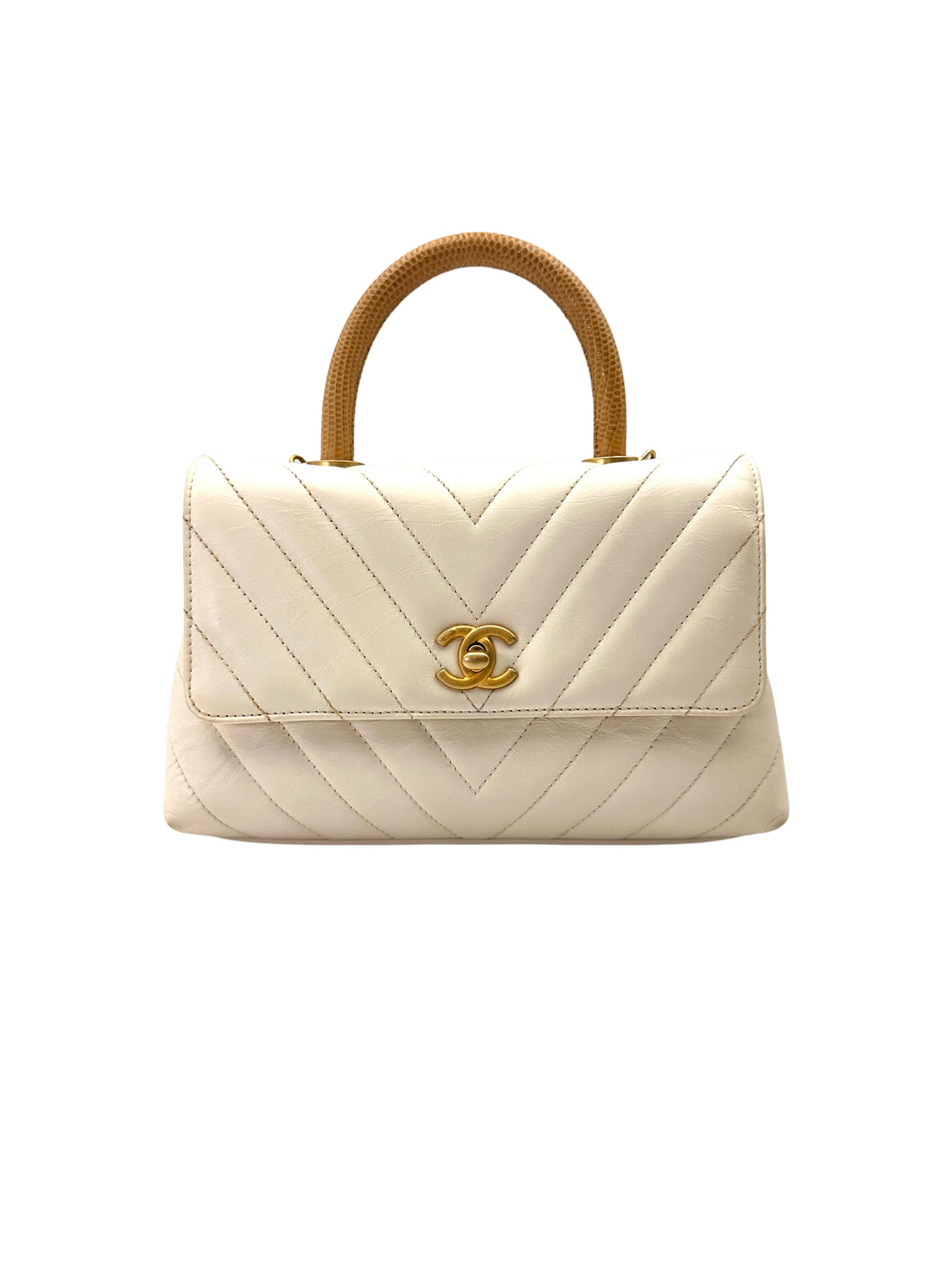 Chanel CoCo Handle White Chevron Quilted Leather Small Size Shoulder Bag(25***16) CC2023