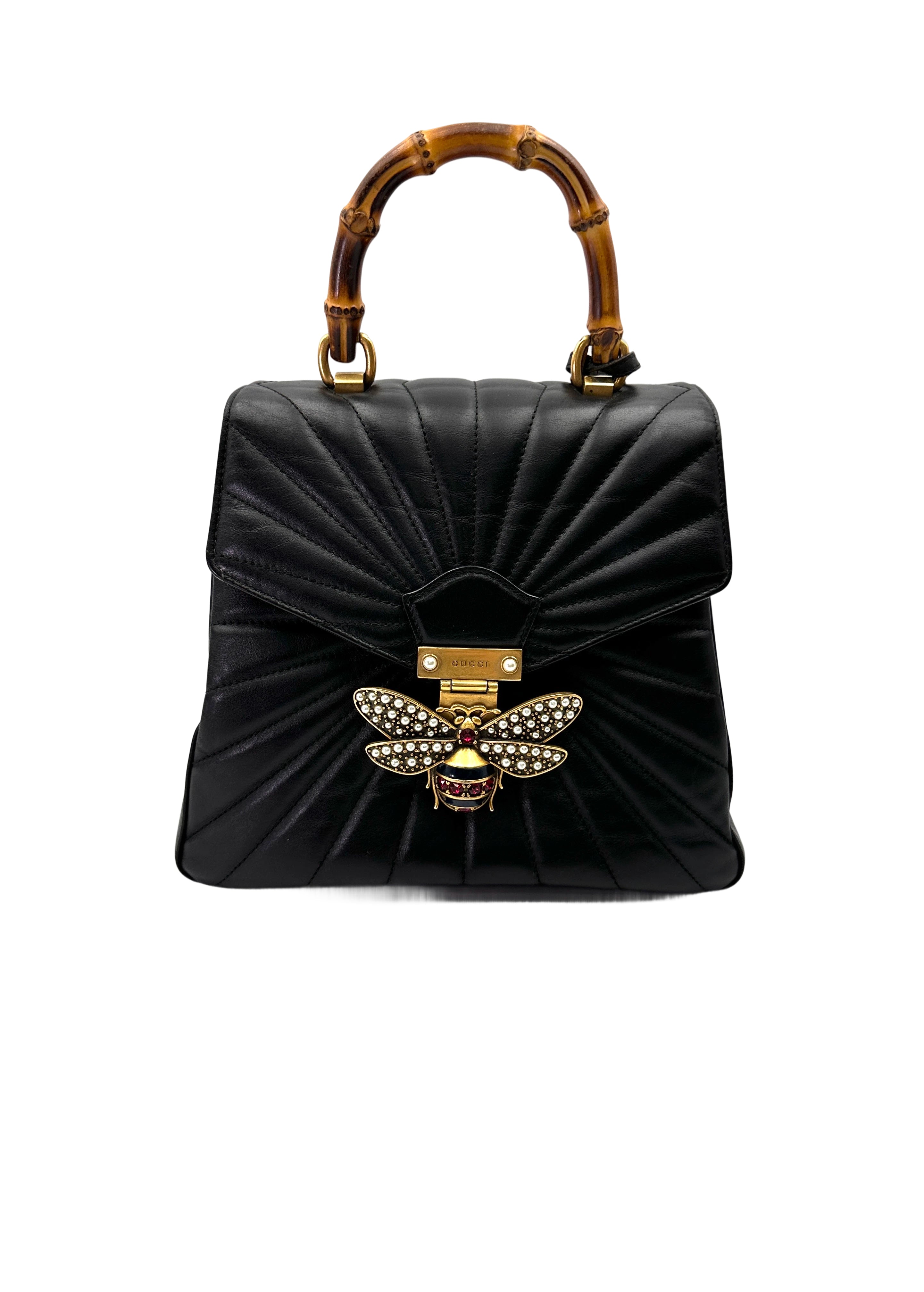 Gucci Queen Margaret Black Quilted Leather Bamboo Top Handle Backpack GG1099