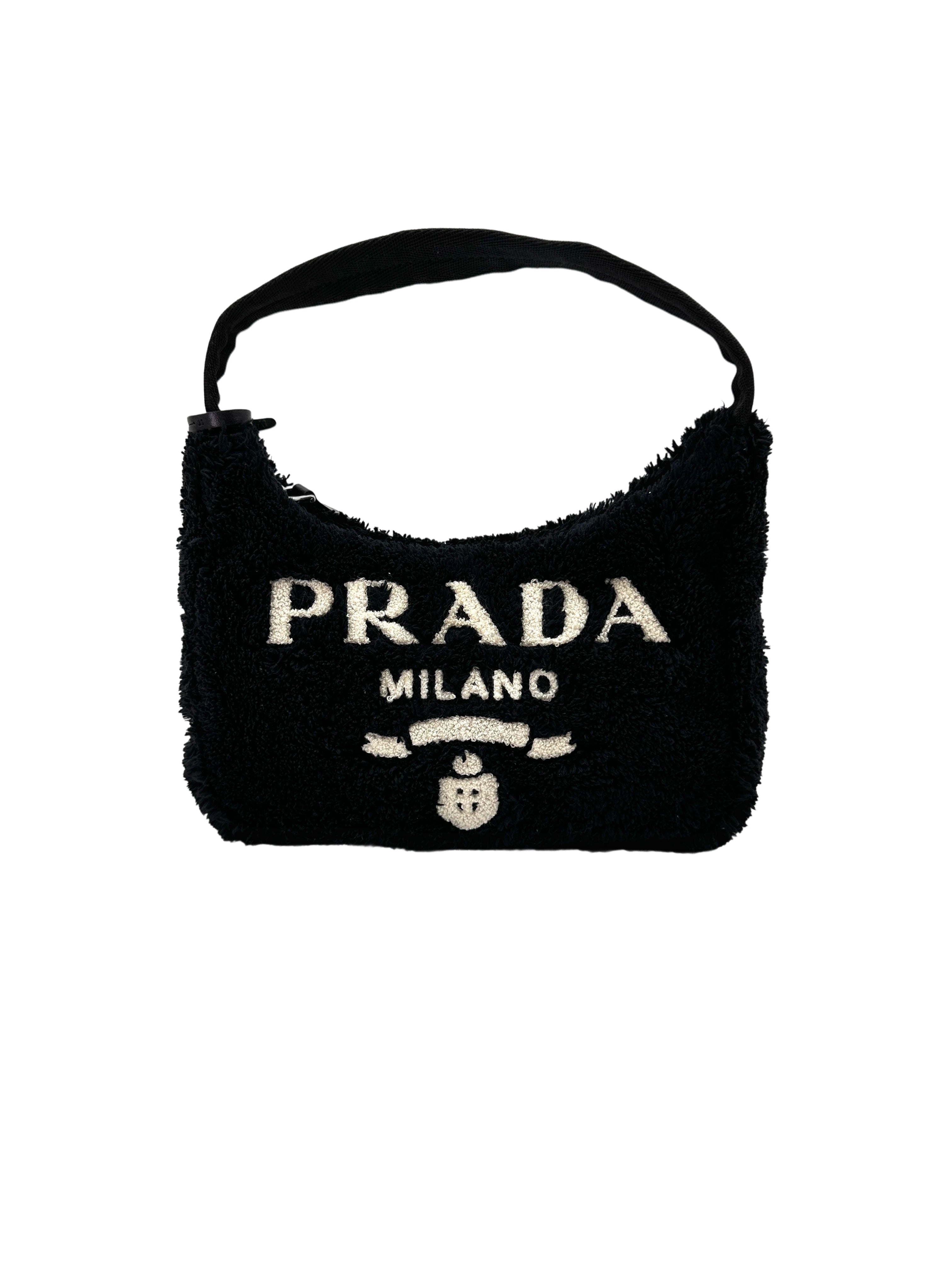 Prada 2000 Re-Edition Black Terry Cloth Shoulder Bag PR381