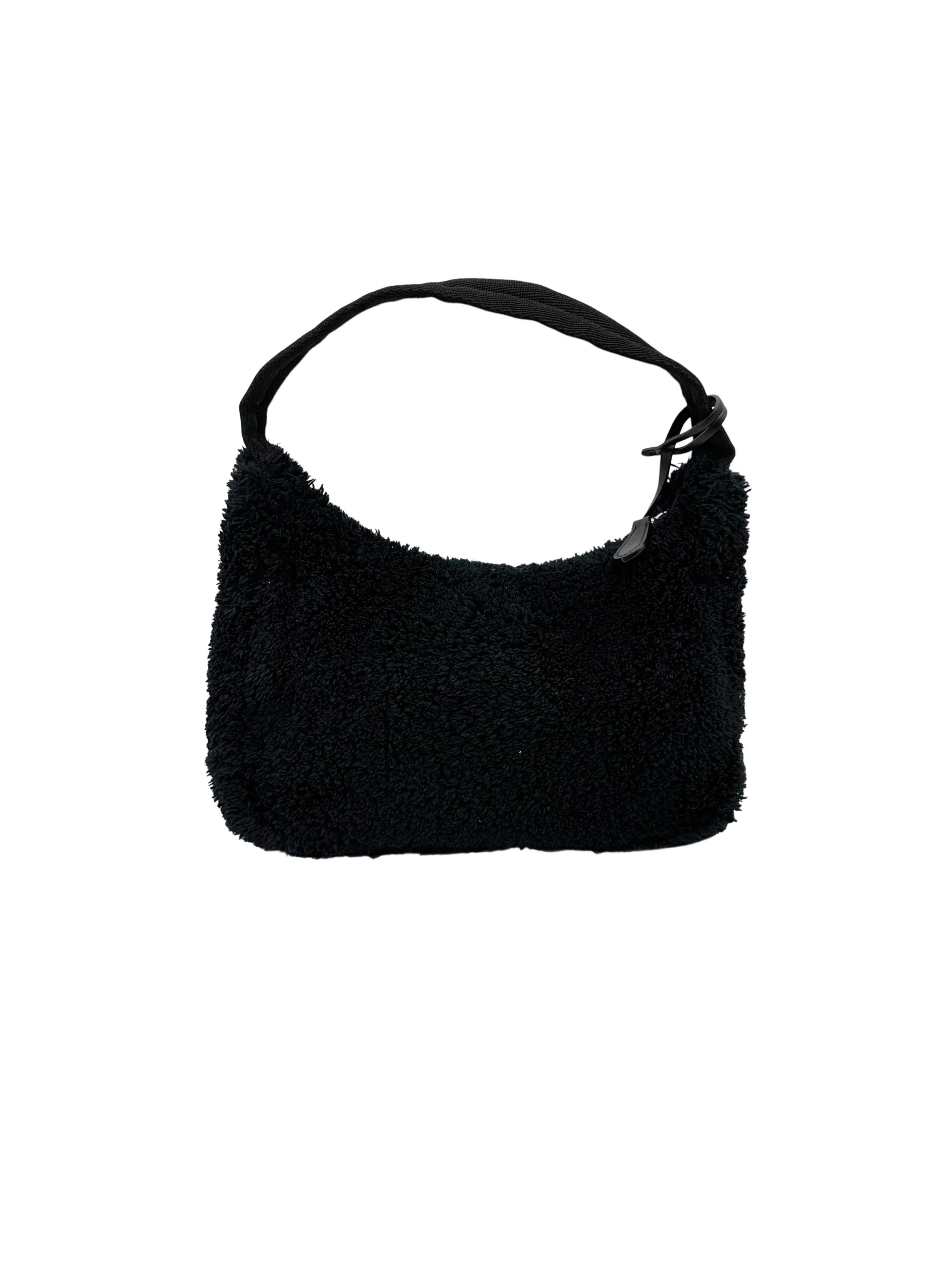 Prada 2000 Re-Edition Black Terry Cloth Shoulder Bag PR381