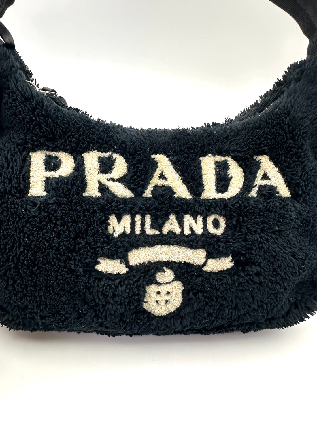 Prada 2000 Re-Edition Black Terry Cloth Shoulder Bag PR381