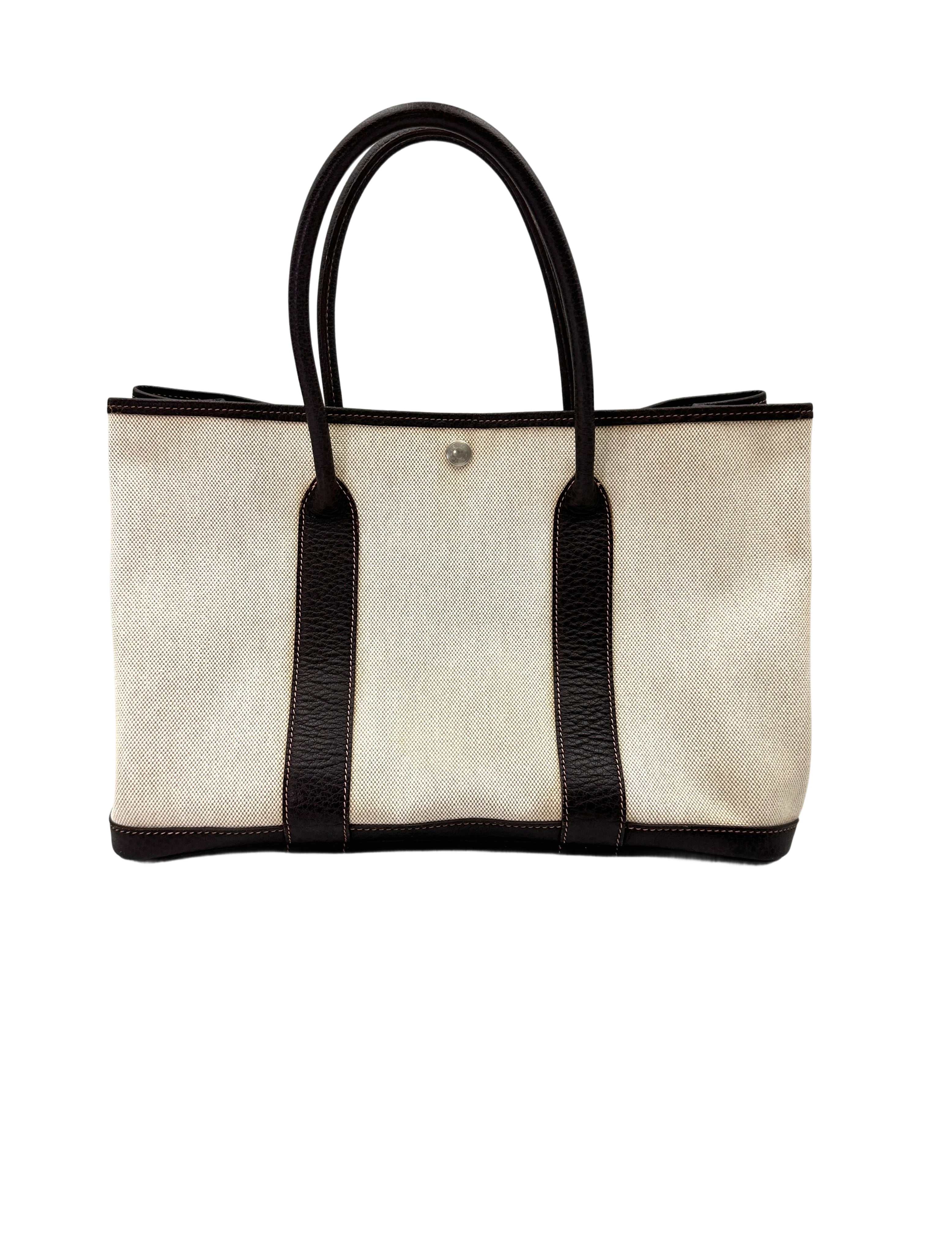 Hermes Garden Party Beige Toile Canvas Handle Bag HR115