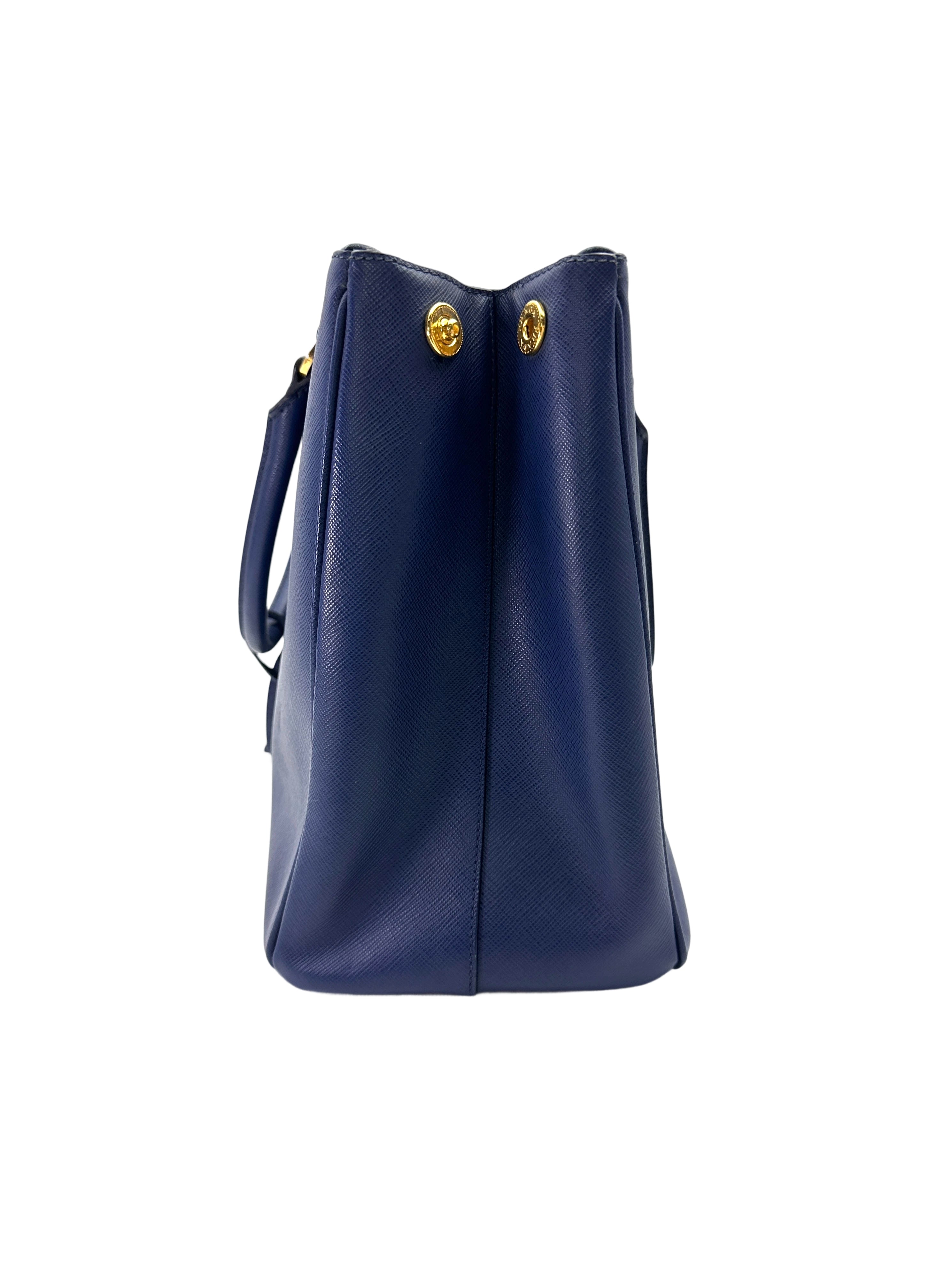 Prada Galleria Blue Saffiano Leather Handle Bag PR379