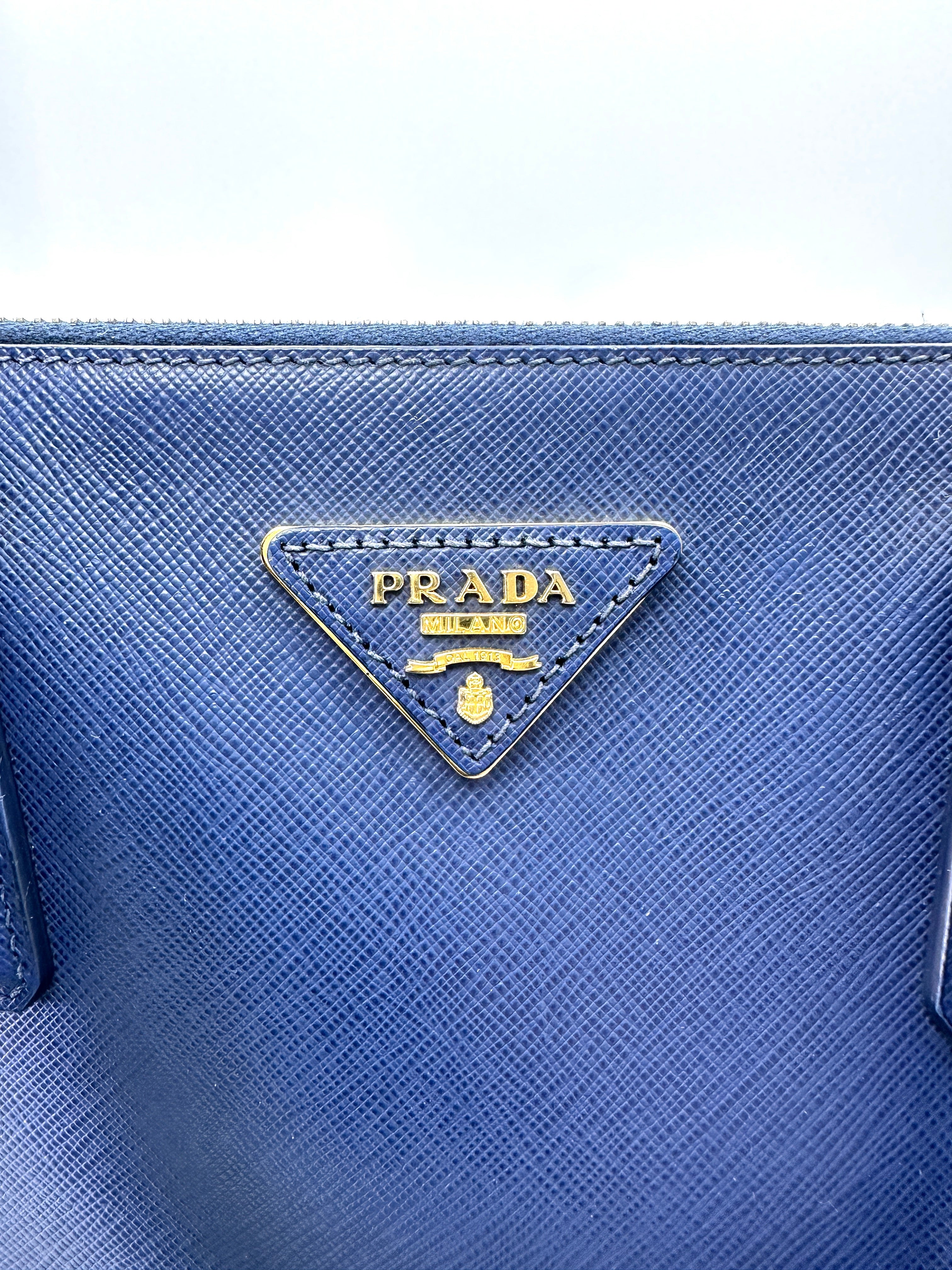 Prada Galleria Blue Saffiano Leather Handle Bag PR379