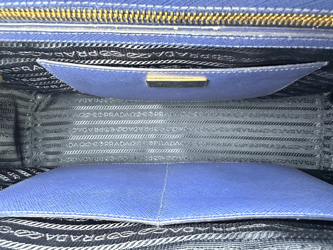Prada Galleria Blue Saffiano Leather Handle Bag PR379