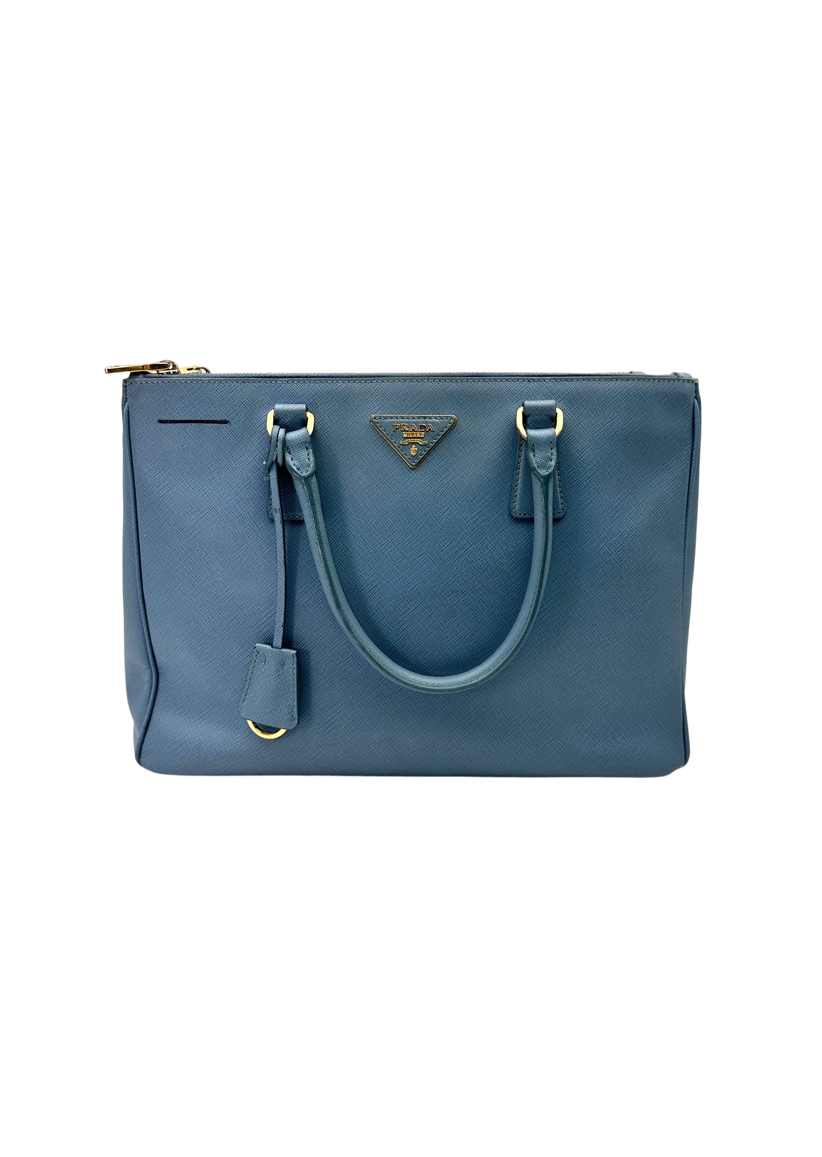 Prada Galleria Blue Saffiano Leather Handle Bag PR380
