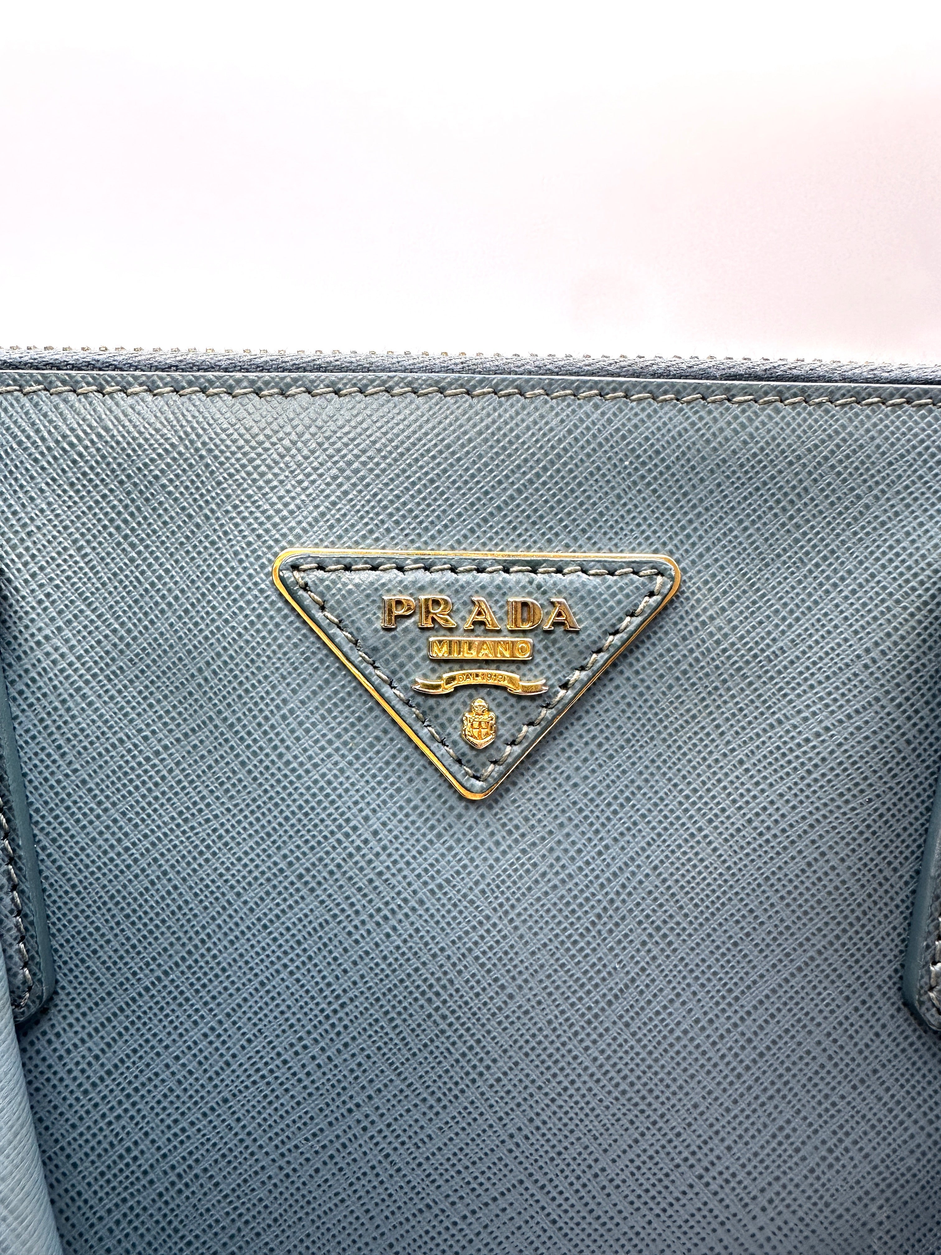 Prada Galleria Blue Saffiano Leather Handle Bag PR380