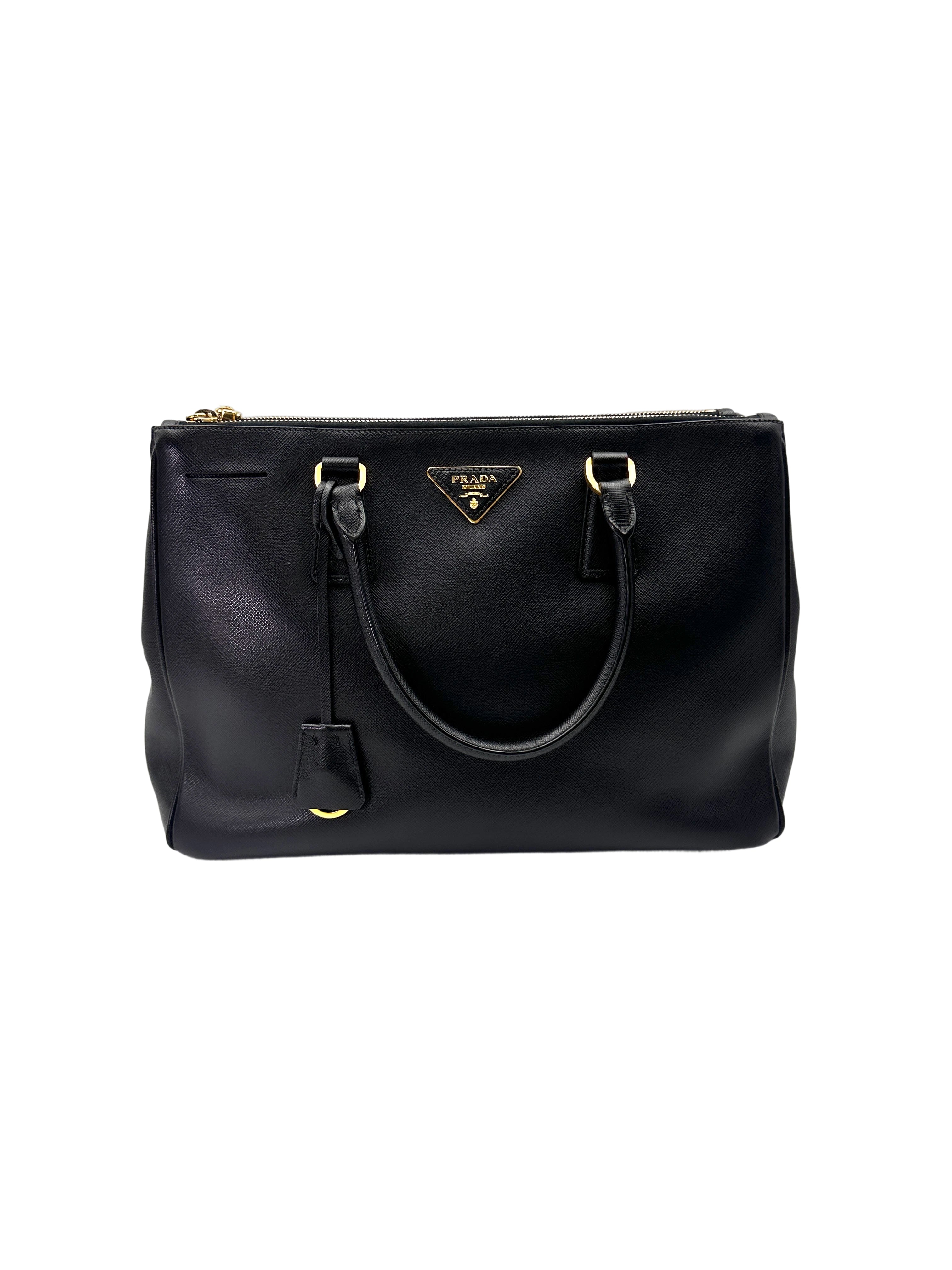 Prada Galleria Black Saffiano Leather Medium Size Handle Bag PR383