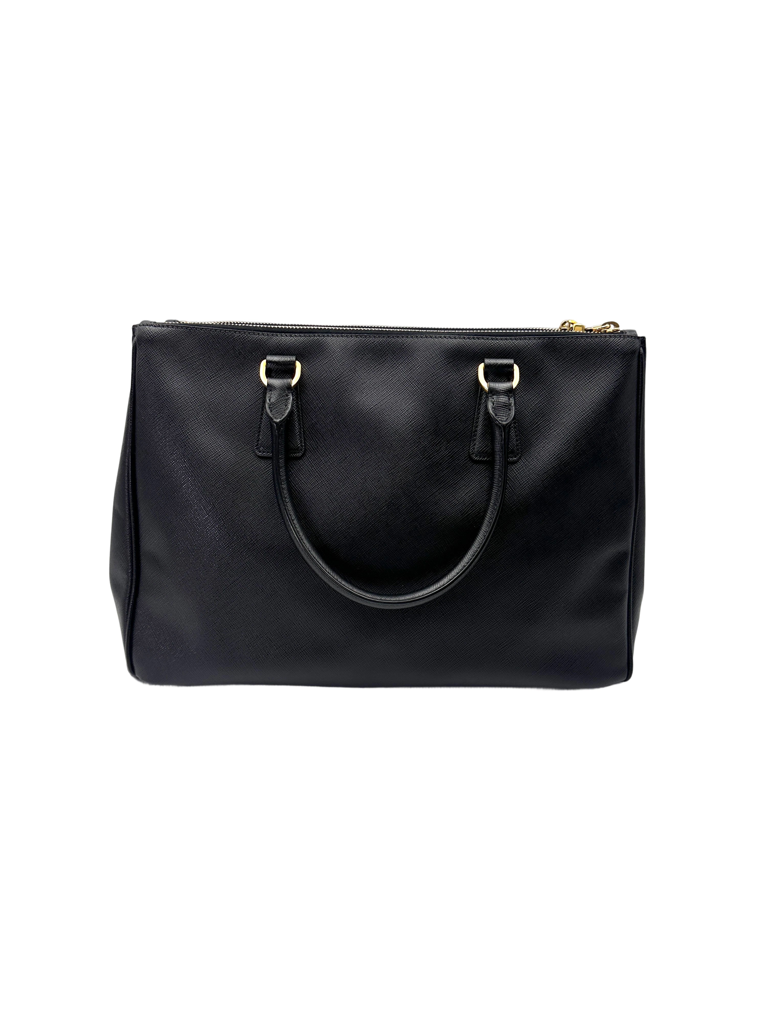 Prada Galleria Black Saffiano Leather Medium Size Handle Bag PR383