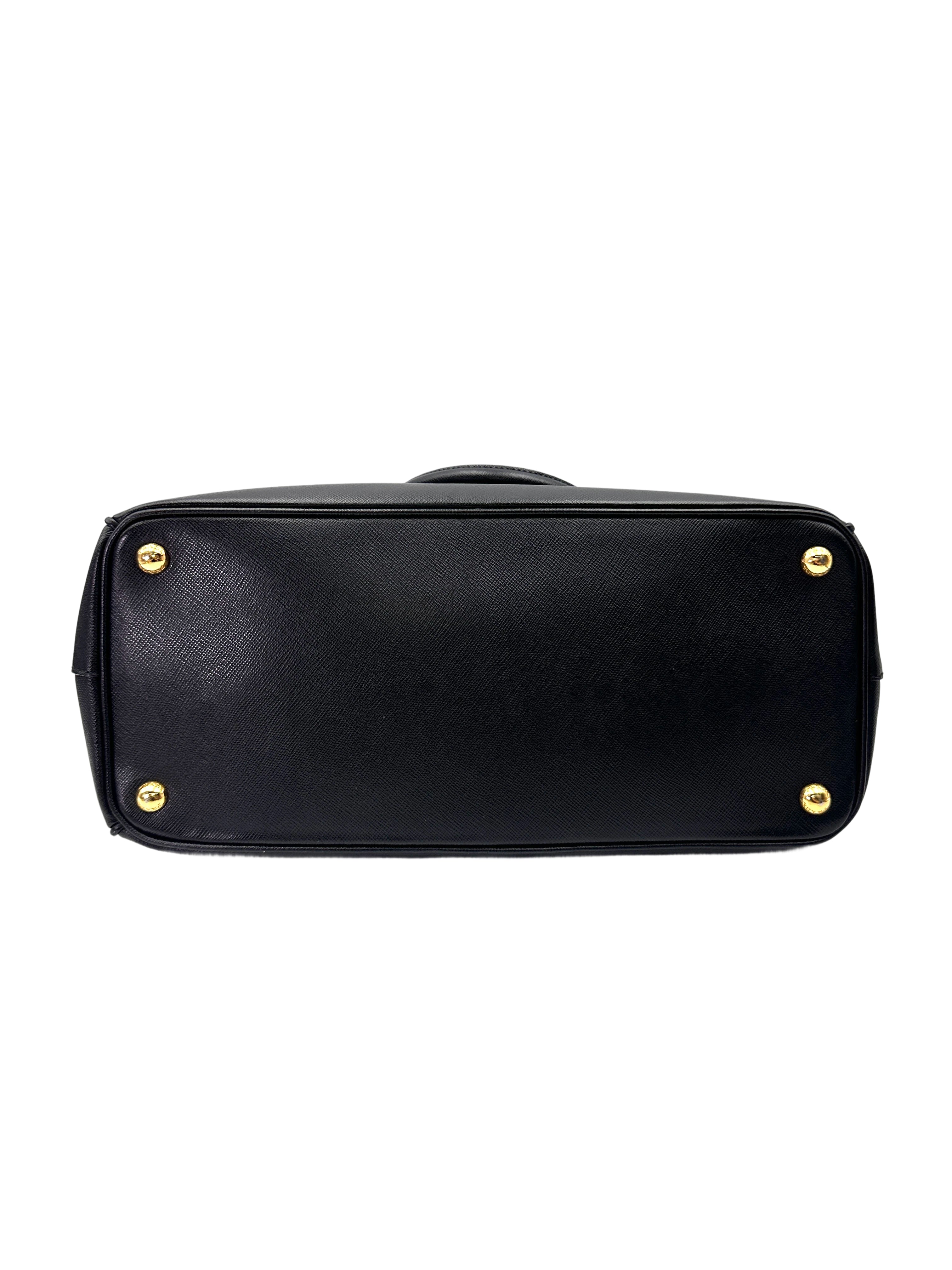 Prada Galleria Black Saffiano Leather Medium Size Handle Bag PR383