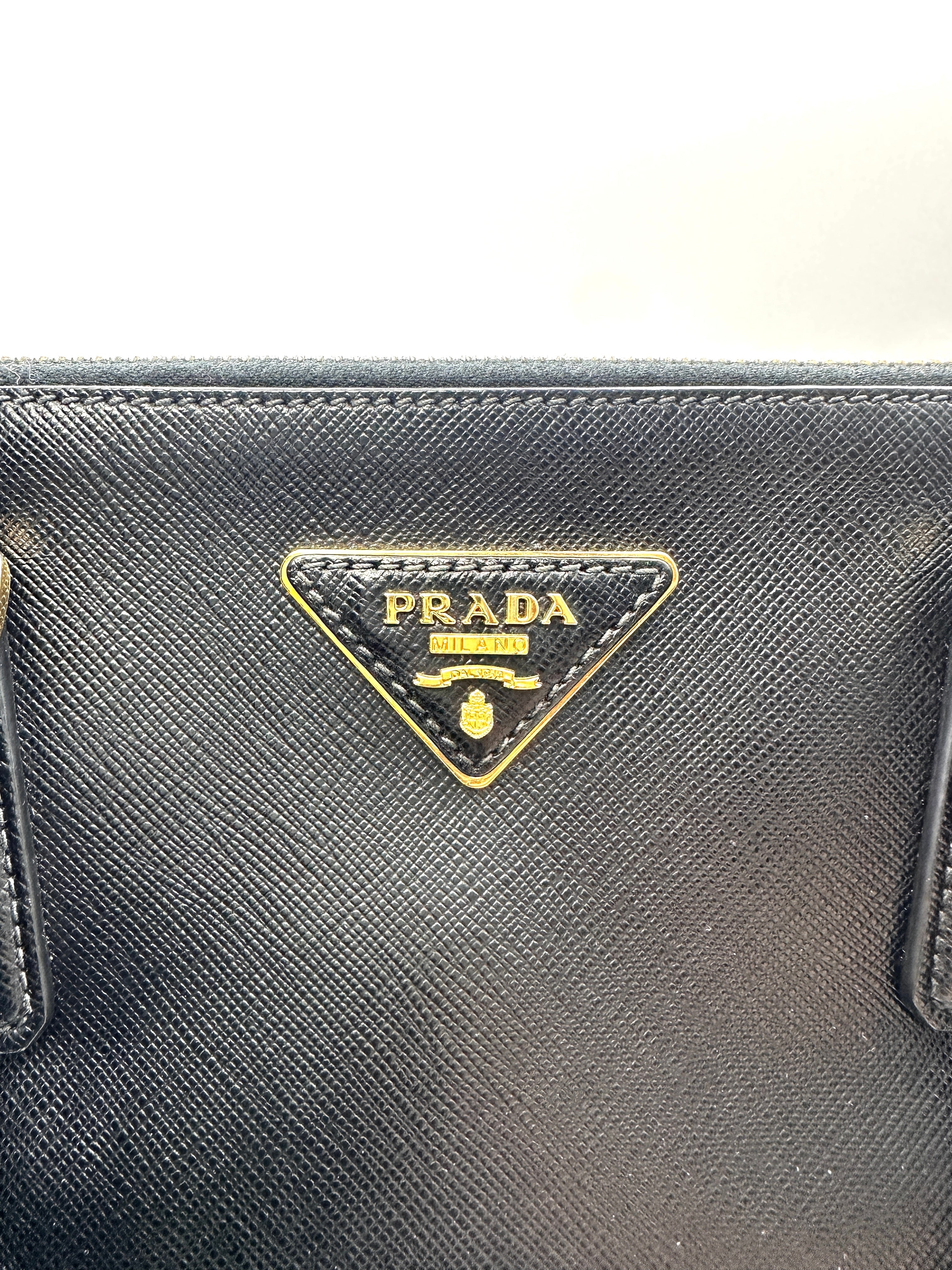 Prada Galleria Black Saffiano Leather Medium Size Handle Bag PR383