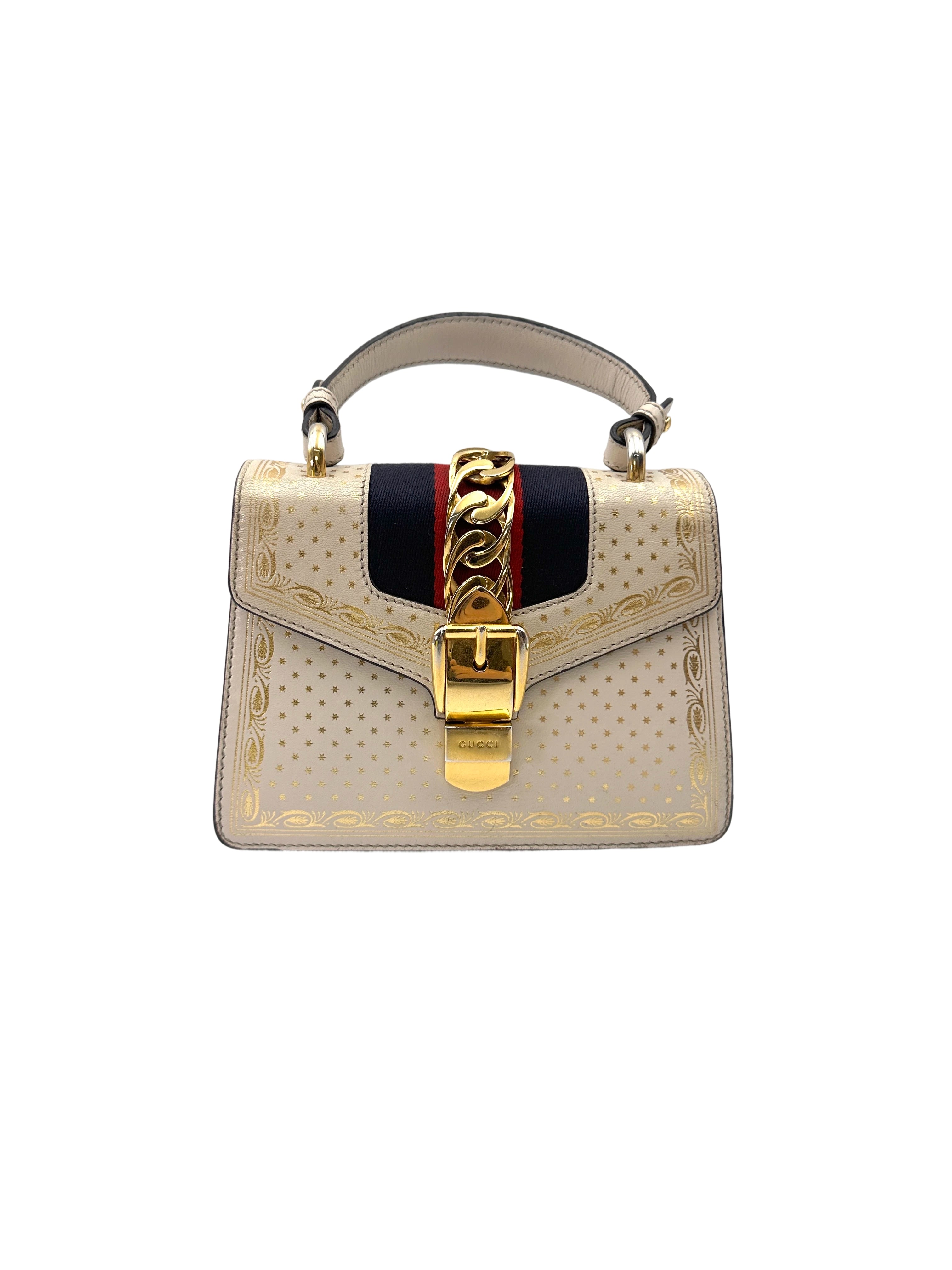Gucci Sylvie Star White Leather Medium Size Shoulder Bag GG1111