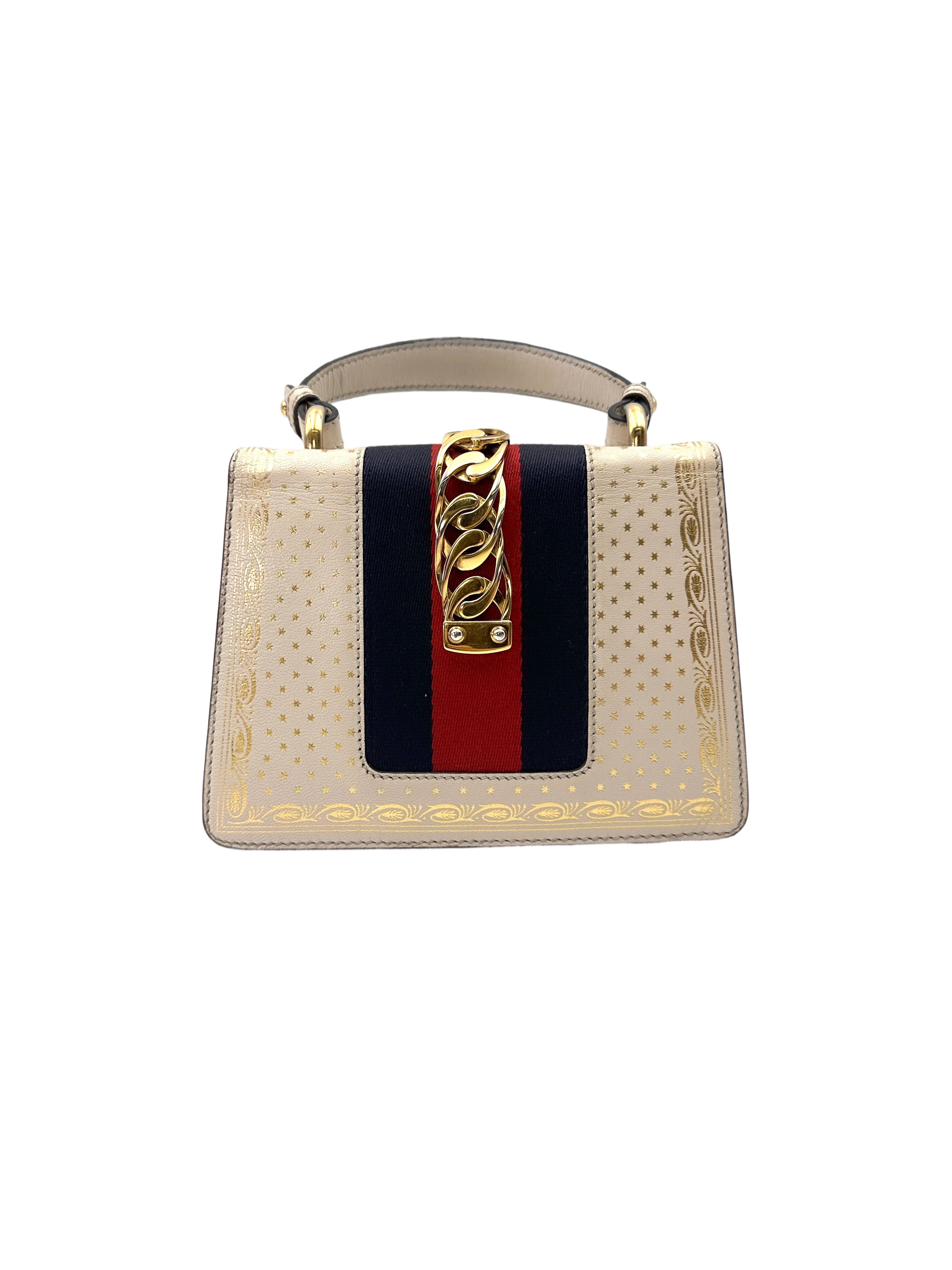 Gucci Sylvie Star White Leather Medium Size Shoulder Bag GG1111