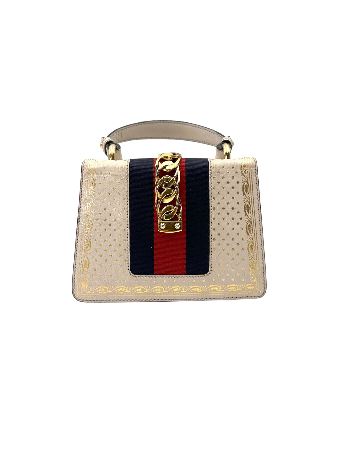 Gucci Sylvie Star White Leather Medium Size Shoulder Bag GG1111